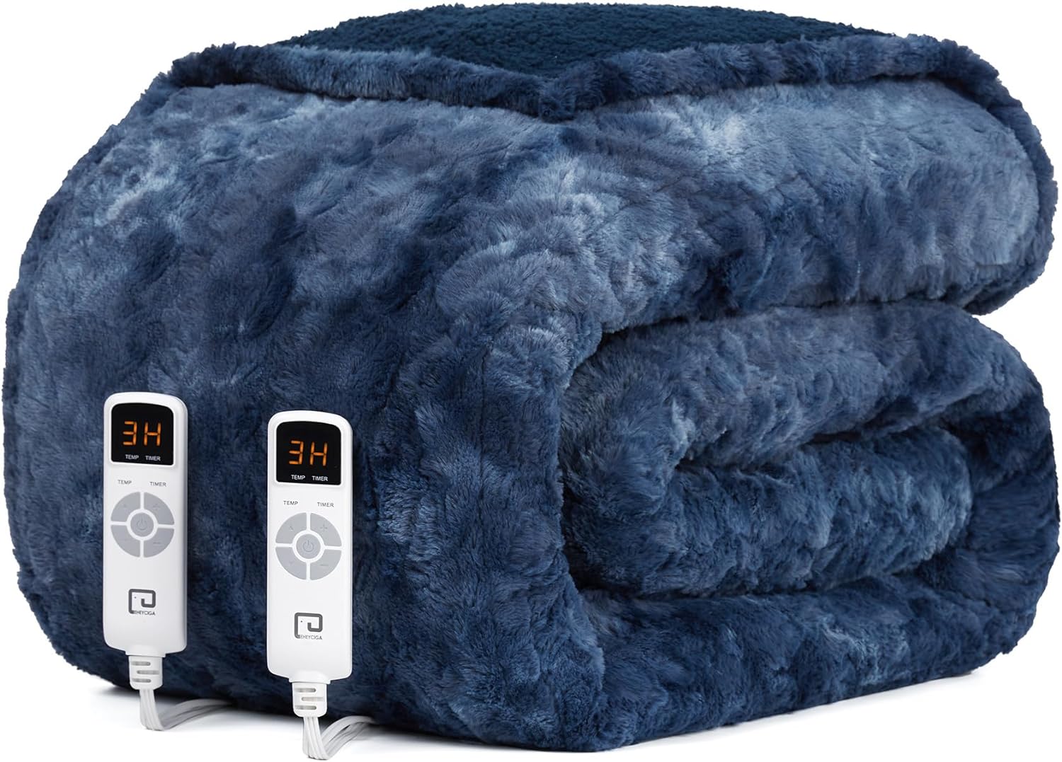  Electric Heated Blanket Throw Faux Fur, 10 Hours Auto Shut Off 6 Heating Levels Heating Blanket Throw, Soft Warm Heated Blanket Fast Heating Navy Blue, Faux Fur & Sherpa