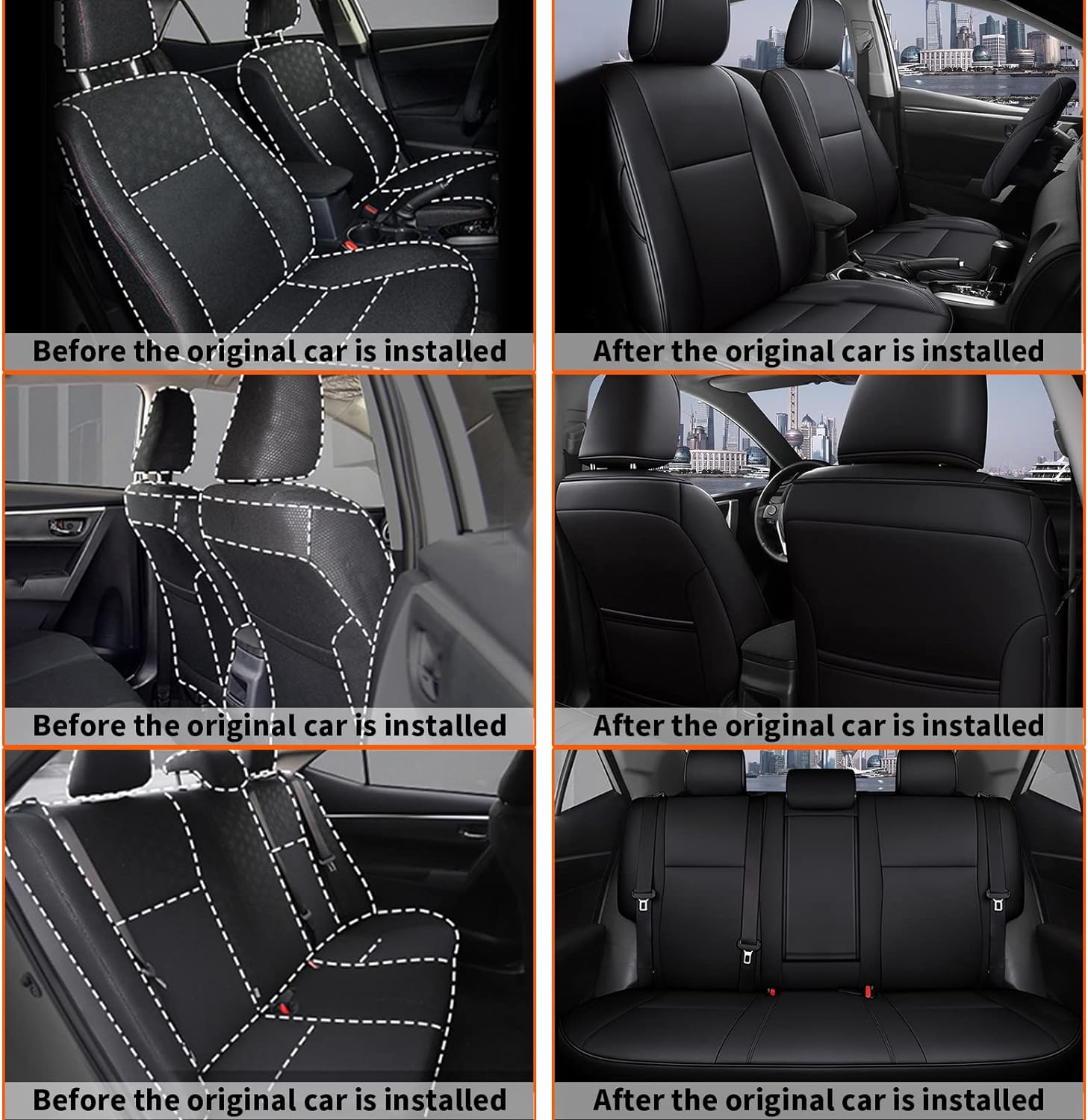 2 Front Seats Custom Fit for Toyota Corolla 2014-2019 Faux Leather Car Seat Covers Front Set Compatible Airbag Sedan Corolla Seat Protector Black(Front backrest Without arc)