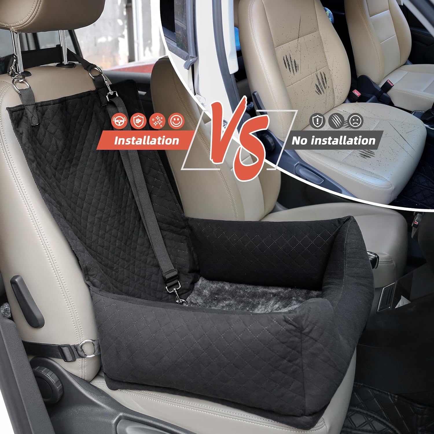 Sivomens Dog Car Seat for Small Mid Dogs Under 50 lbs, Dog Car Bed Pet Seat, Multifunctional Dog Travel Bed Seats Comfy Ultra Soft Safe Removeable Washable, Fits for All Cars