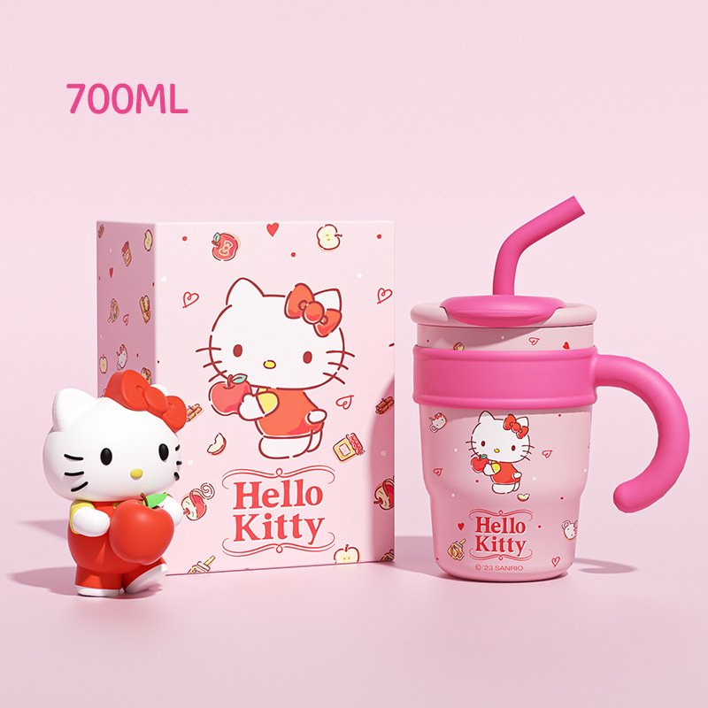 Sanrio Hello Kitty Vacuum Insulated Stainless Steel Travel Tumbler with Splash-Proof Lid, Includes Reusable Plastic Straw and Fits in Car Cup Holders