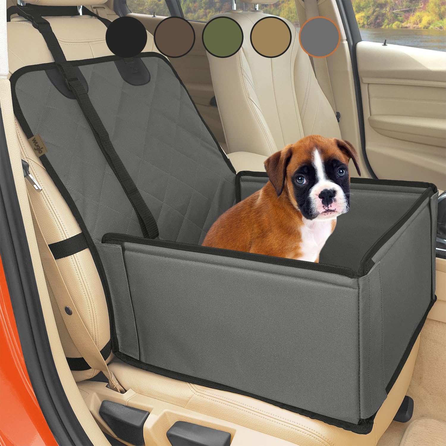 Extra Stable Dog Car Seat - Robust Car Dog Seat or Puppy Car Seat for Small to Medium-Sized Dogs - Reinforced Walls and 3 Belts - Waterproof Pet Car Seat for Back and Front Seat (Black)