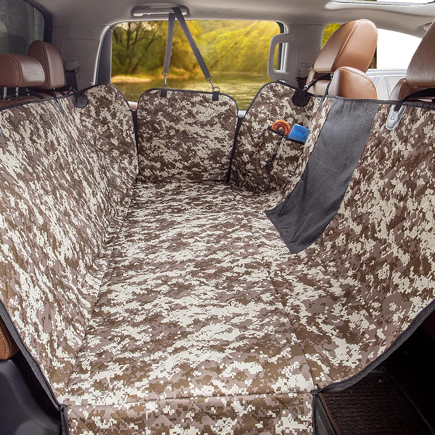 Dog Car Seat Covers for Back Seat of Cars/Trucks/SUV, Waterproof Dog Car Hammock with Mesh Window, Side Flaps and Dog Seat Belt, Durable Anti-Scratch Nonslip Machine Washable Pet Car Seat Cover