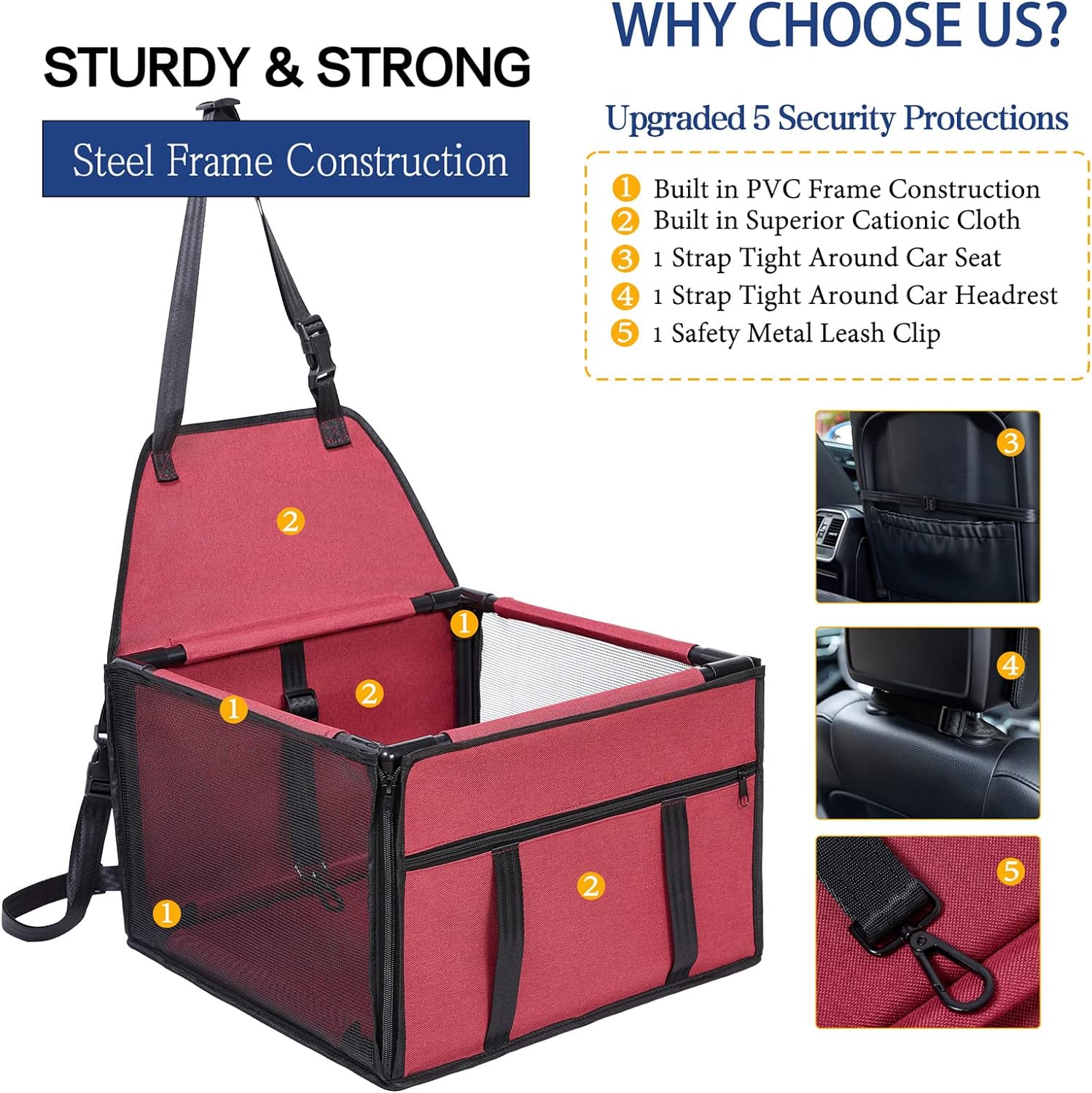 GENORTH Dog Car Seats for Medium Dogs 20lbs,Upgrade Dog Booster Seat Folding Puppy Car Seat for Small to Medium Pet