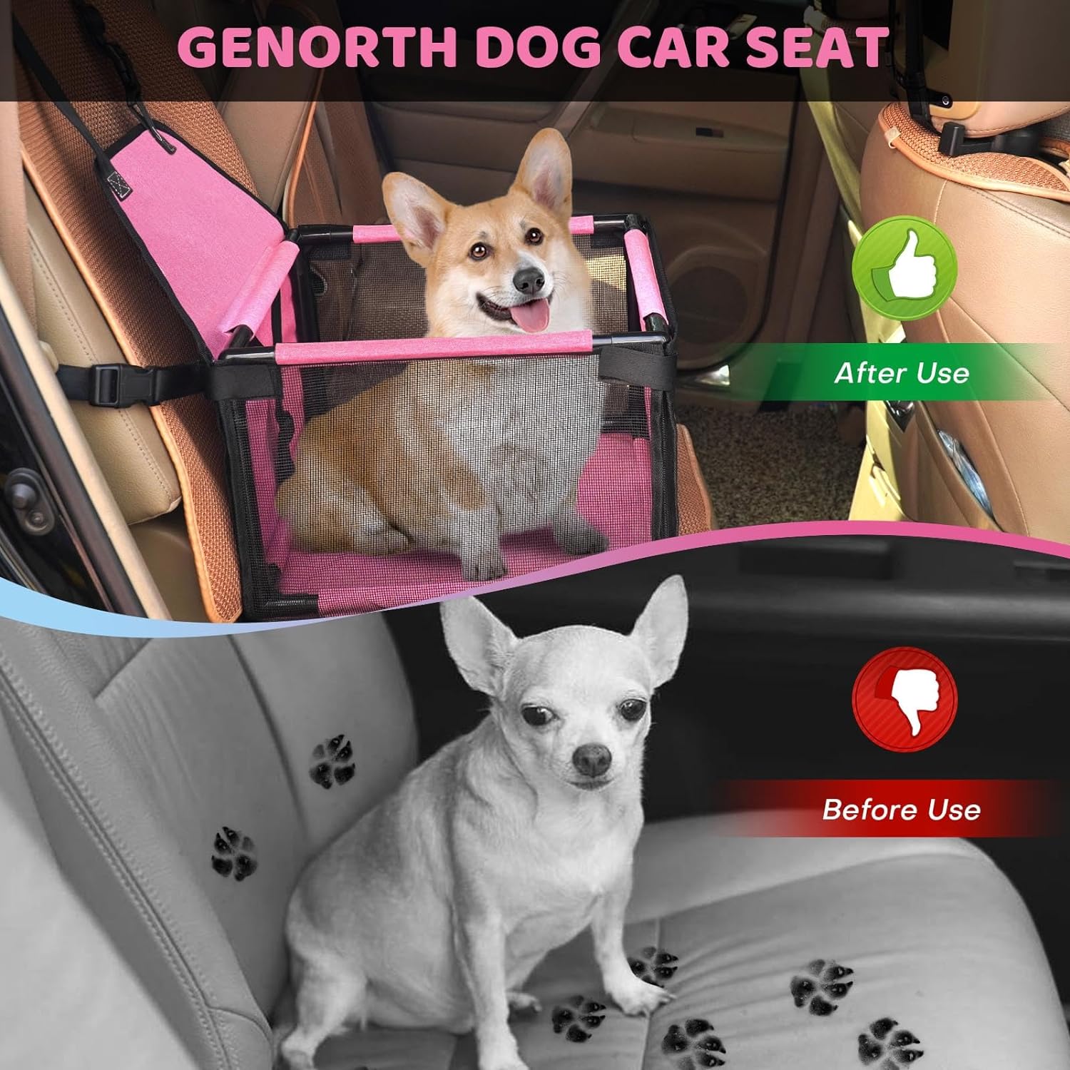 GENORTH Dog Car Seats for Medium Dogs 20lbs,Upgrade Dog Booster Seat Folding Puppy Car Seat for Small to Medium Pet
