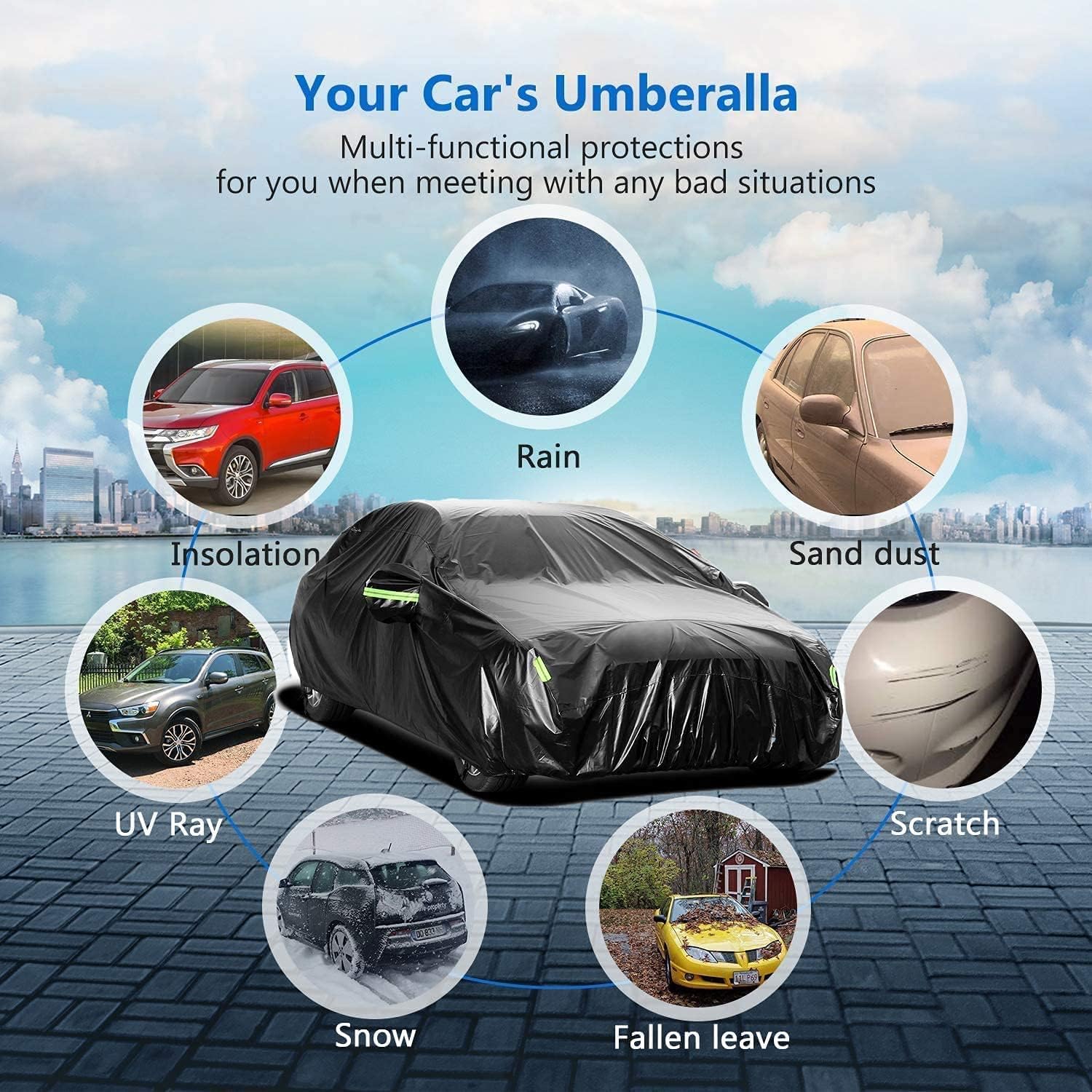 Car Cover Waterproof All Weather for Automobiles Heavy Duty Full Exterior Covers Fit Sedan Dodge Charger, Chrysler 300, Hyundai Genesis, Ford Taurus, Buick Lacrosse, Mercedes Benz S-Class (194"-208")