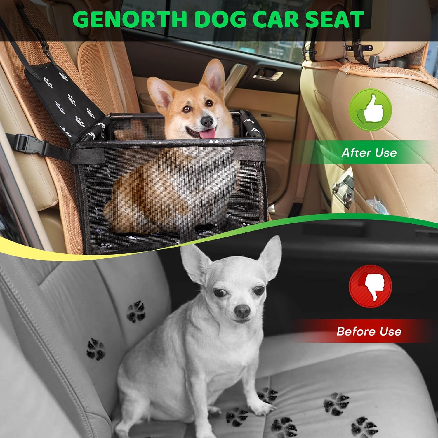 GENORTH Dog Car Seats for Medium Dogs 20lbs,Upgrade Dog Booster Seat Folding Puppy Car Seat for Small to Medium Pet