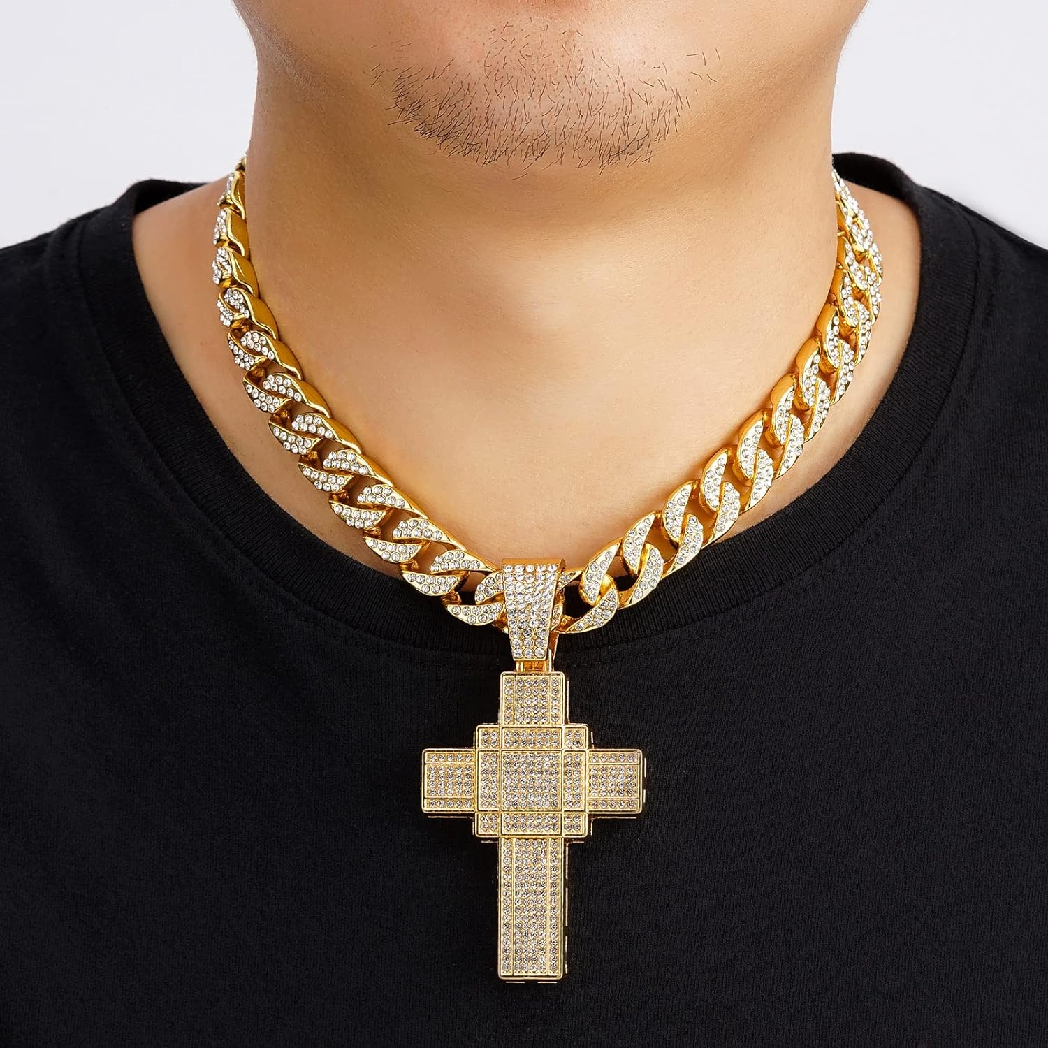 Miami Mens Cuban Link Chain Silver Gold Plated Bling Cuban Necklace Diamond Chain for Men 13MM iced out chain Hip Hop Jewelry，8.5/18/20/24 Inch Length-With metal gift box.