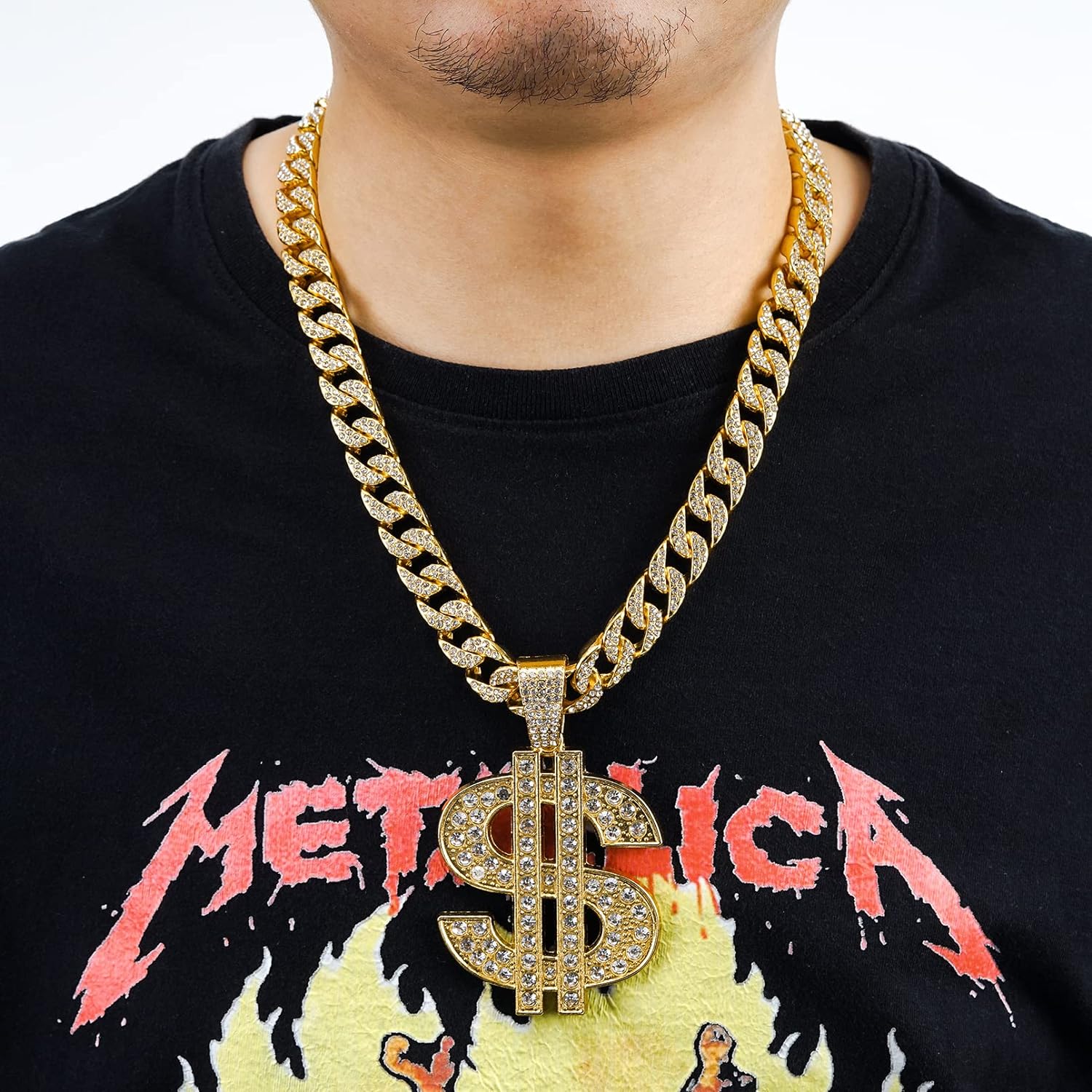 Miami Mens Cuban Link Chain Silver Gold Plated Bling Cuban Necklace Diamond Chain for Men 13MM iced out chain Hip Hop Jewelry，8.5/18/20/24 Inch Length-With metal gift box.