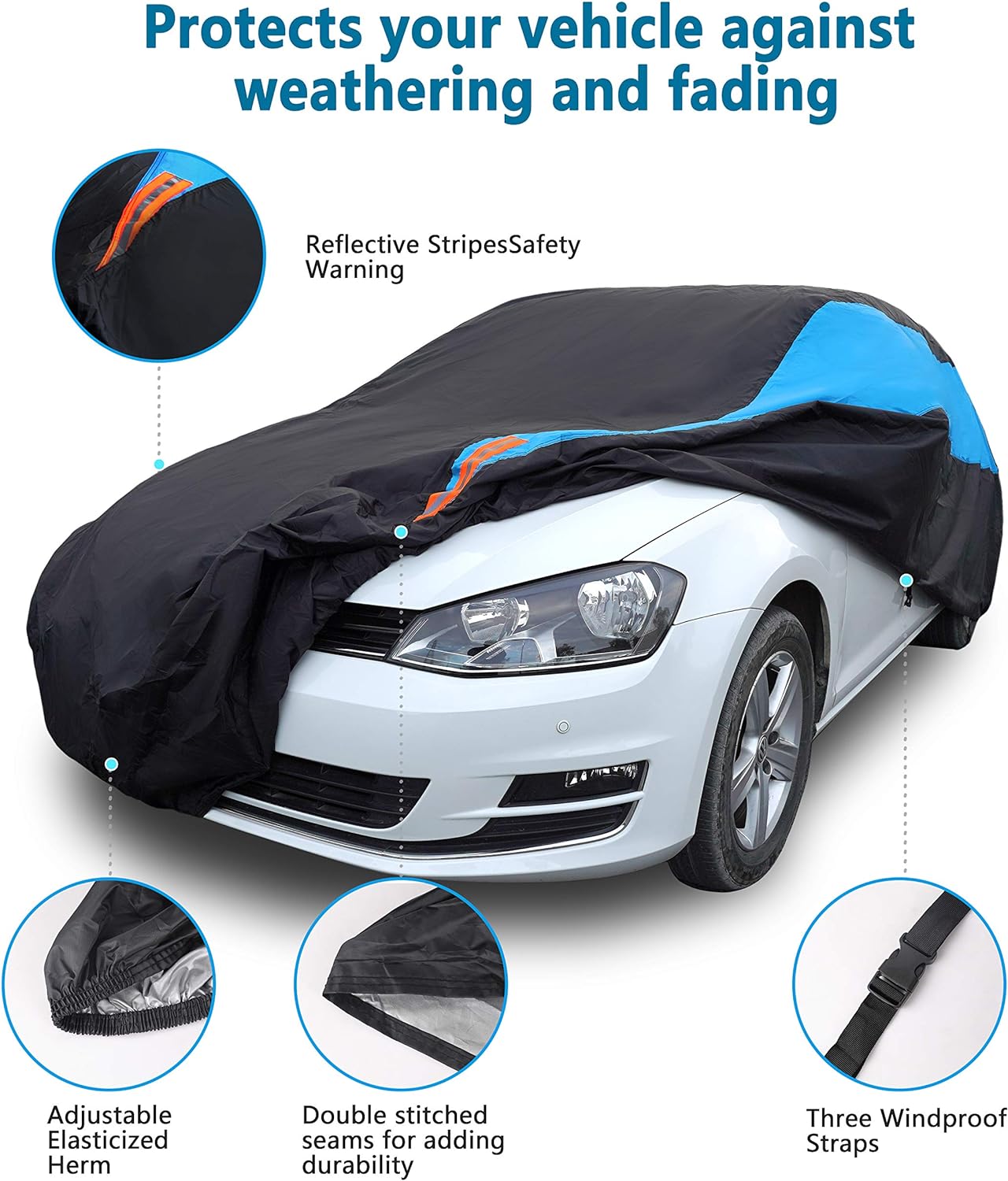 MORNYRAY Waterproof Car Cover All Weather Snowproof UV Protection Windproof Outdoor Full car Cover, Universal Fit for Sedan (Fit Sedan Length 194-206 inch, Blue)