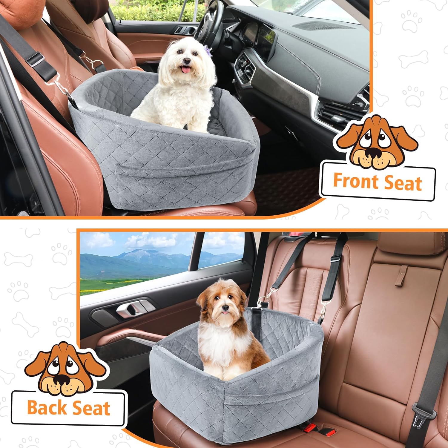 Dog Car Seat for Small Dogs Detachable Washable Dog Booster Seat for Medium Dogs Under 35lbs, Pet Car Seat Travel Bed with Storage Pockets and Dog Safety Belt