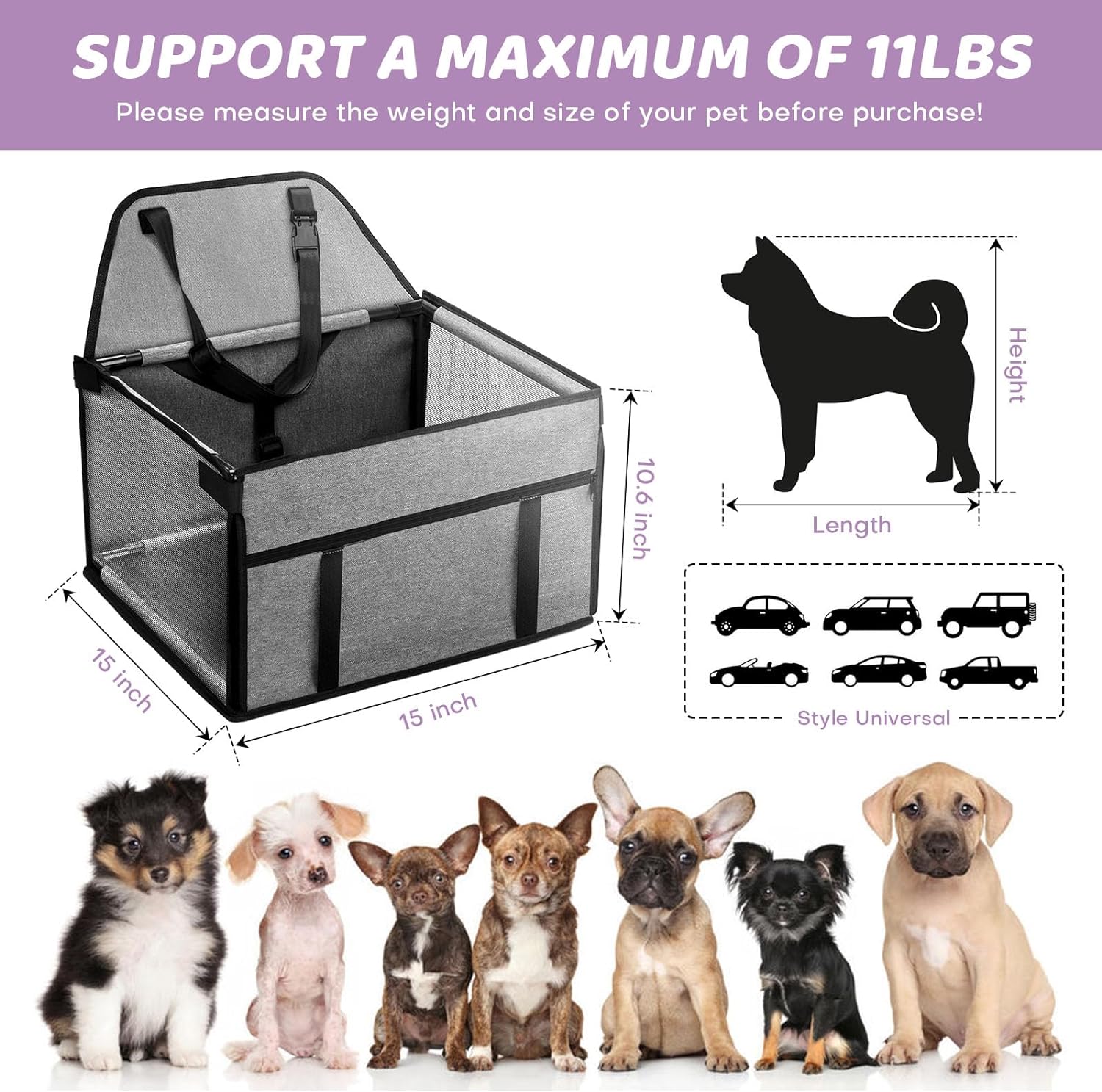 GENORTH Dog Car Seats for Medium Dogs 20lbs,Upgrade Dog Booster Seat Folding Puppy Car Seat for Small to Medium Pet