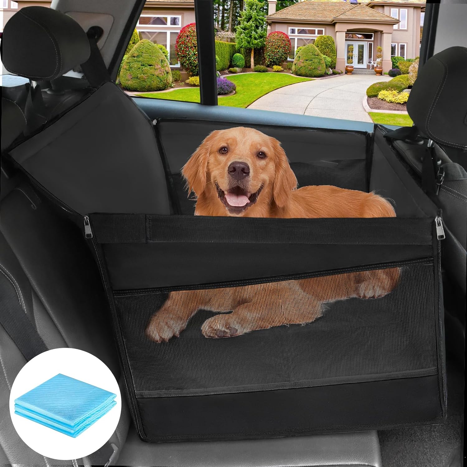 Ventilated and Breathable 29.5" Extra Large Dog Car Seat,for Up to 70 lbs or 2 Small Dogs Seat Extender for Dogs