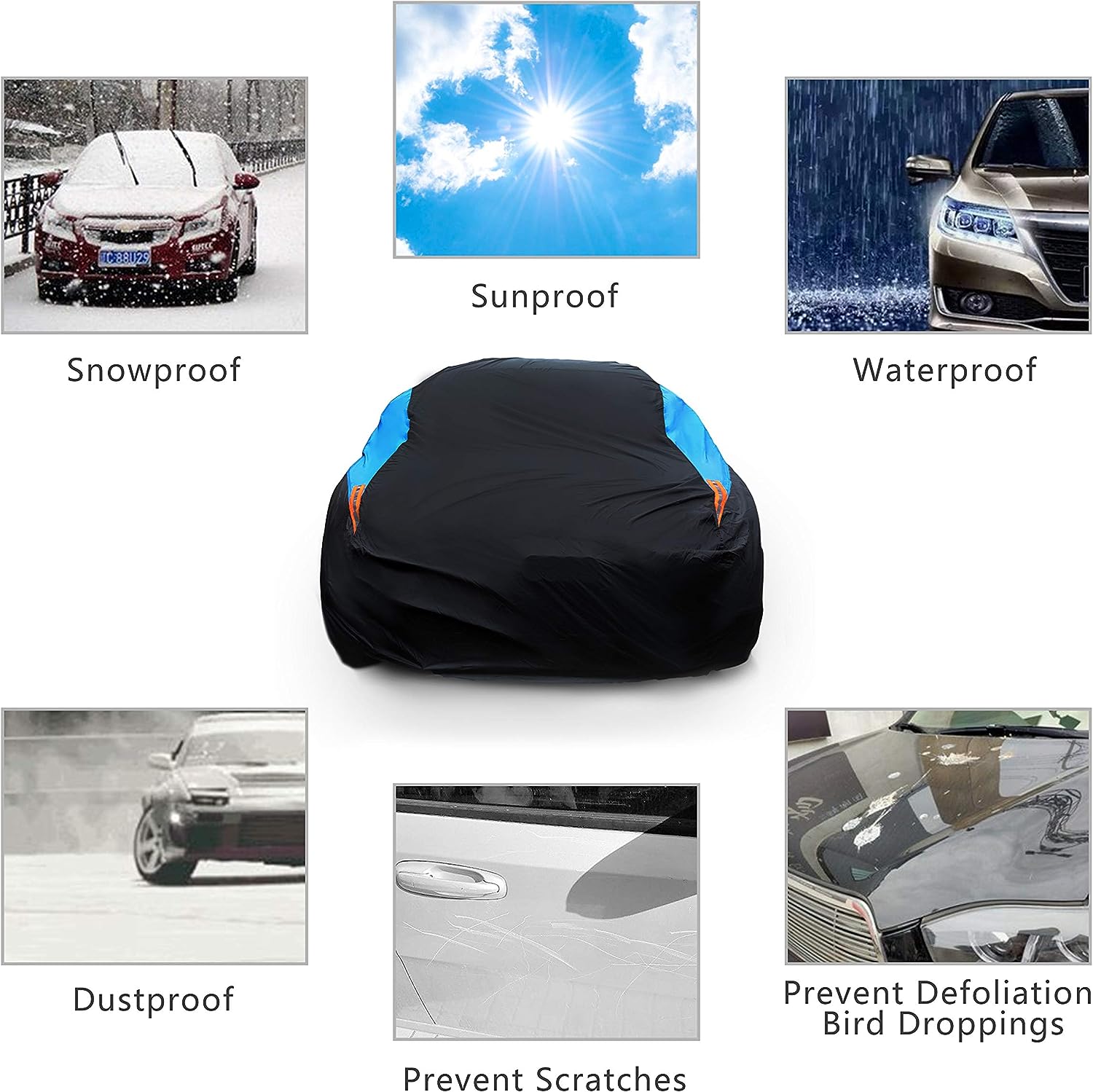 MORNYRAY Waterproof Car Cover All Weather Snowproof UV Protection Windproof Outdoor Full car Cover, Universal Fit for Sedan (Fit Sedan Length 194-206 inch, Blue)