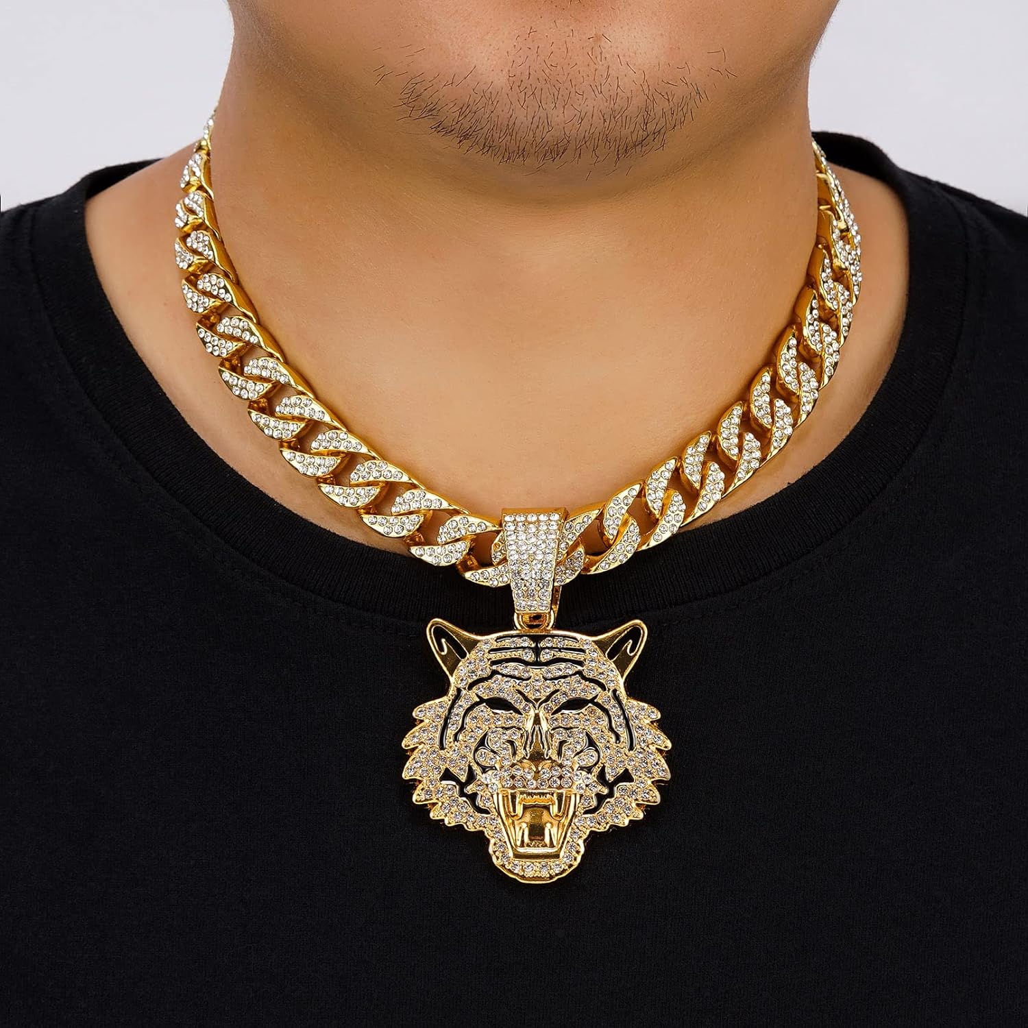 Miami Mens Cuban Link Chain Silver Gold Plated Bling Cuban Necklace Diamond Chain for Men 13MM iced out chain Hip Hop Jewelry，8.5/18/20/24 Inch Length-With metal gift box.