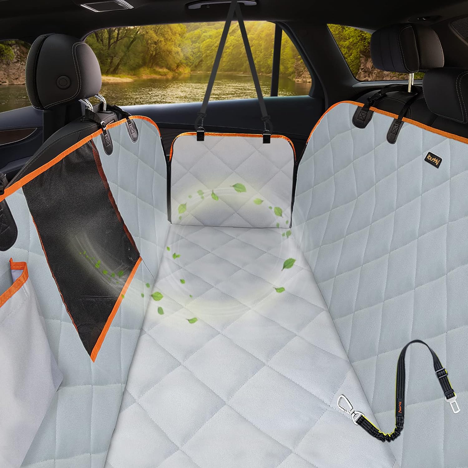 Dog Car Seat Covers for Back Seat of Cars/Trucks/SUV, Waterproof Dog Car Hammock with Mesh Window, Side Flaps and Dog Seat Belt, Durable Anti-Scratch Nonslip Machine Washable Pet Car Seat Cover