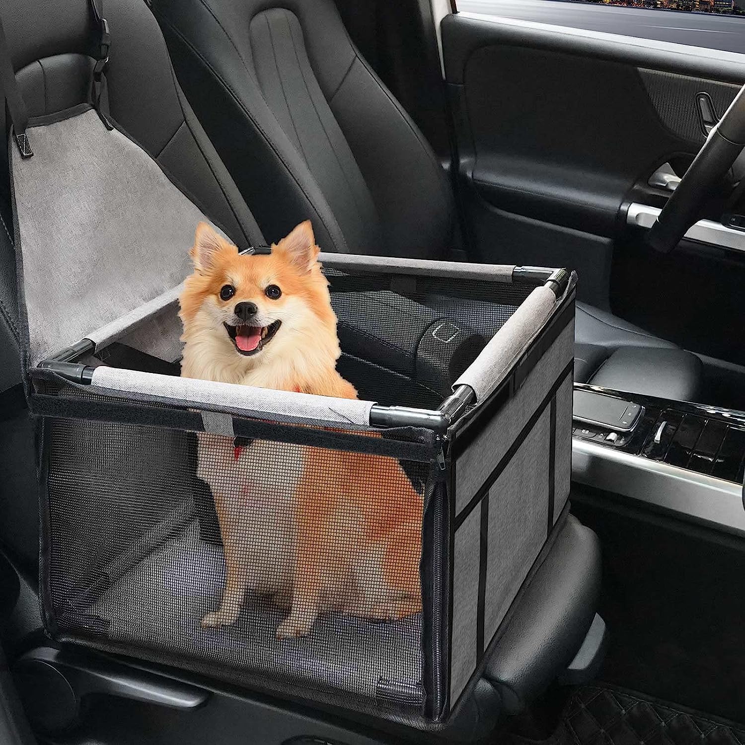 GENORTH Dog Car Seats for Medium Dogs 20lbs,Upgrade Dog Booster Seat Folding Puppy Car Seat for Small to Medium Pet