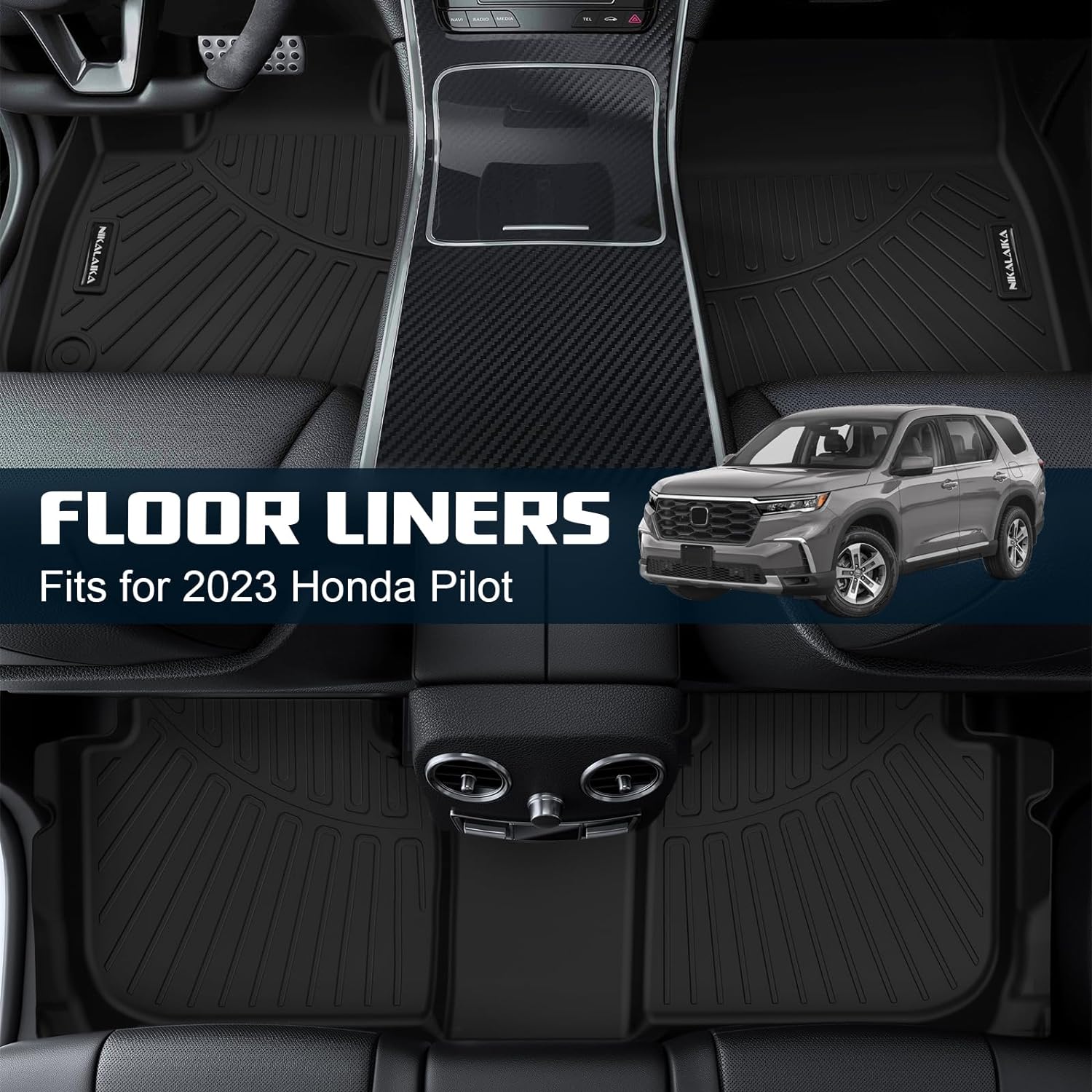 Floor Mats for 2023 2024 Honda Pilot All Weather Protection TPE Rubber Floor Liners for 2023 2024 Honda Pilot Accessories, Odorless Anti-Slip, 1st, 2nd & 3rd Row, Black