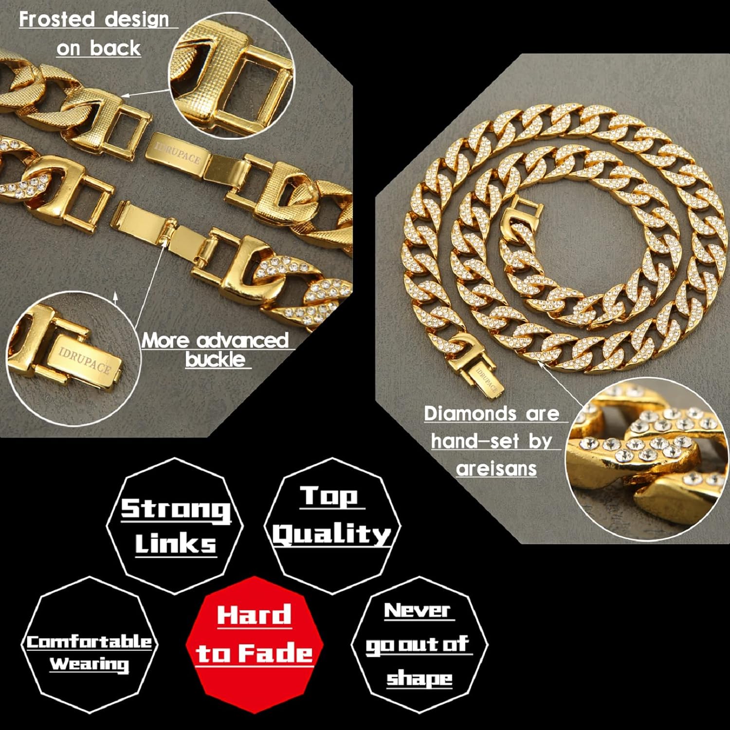 Miami Mens Cuban Link Chain Silver Gold Plated Bling Cuban Necklace Diamond Chain for Men 13MM iced out chain Hip Hop Jewelry，8.5/18/20/24 Inch Length-With metal gift box.