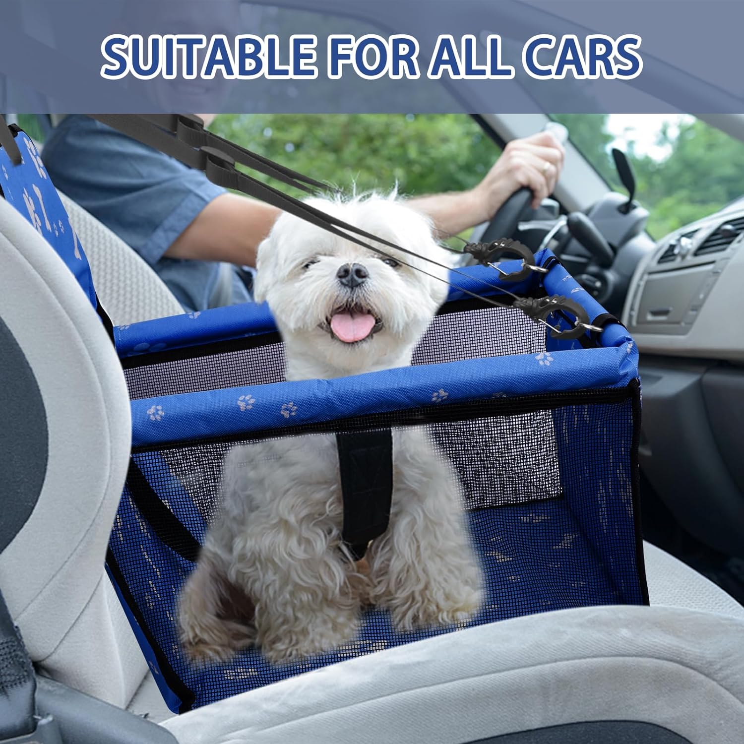 PetsHome Dog Car Seat Foldable Dog Car Booster Seat Waterproof Breathable Oxford Travel Bag for Small to Medium Dogs, Puppies, and Pets-Pattern Black