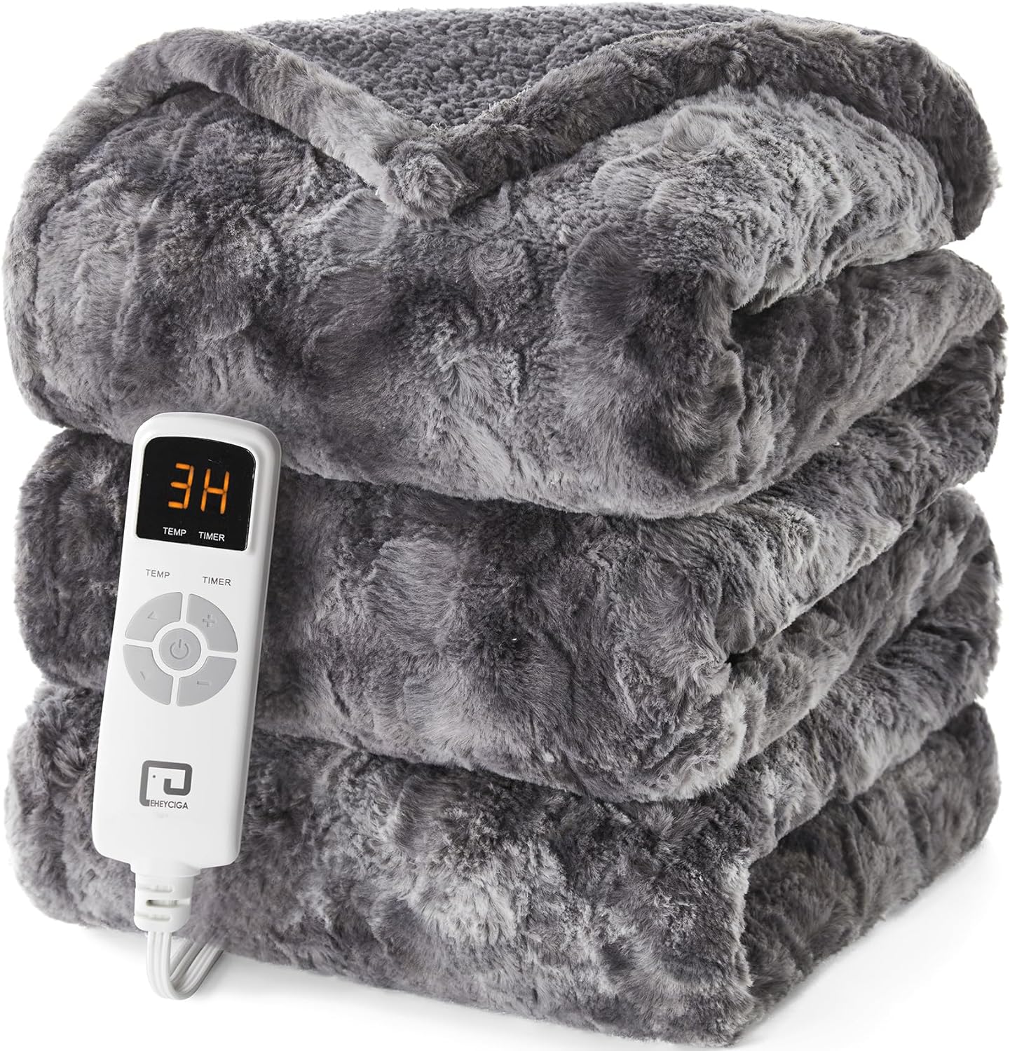  Electric Heated Blanket Throw Faux Fur, 10 Hours Auto Shut Off 6 Heating Levels Heating Blanket Throw, Soft Warm Heated Blanket Fast Heating Navy Blue, Faux Fur & Sherpa