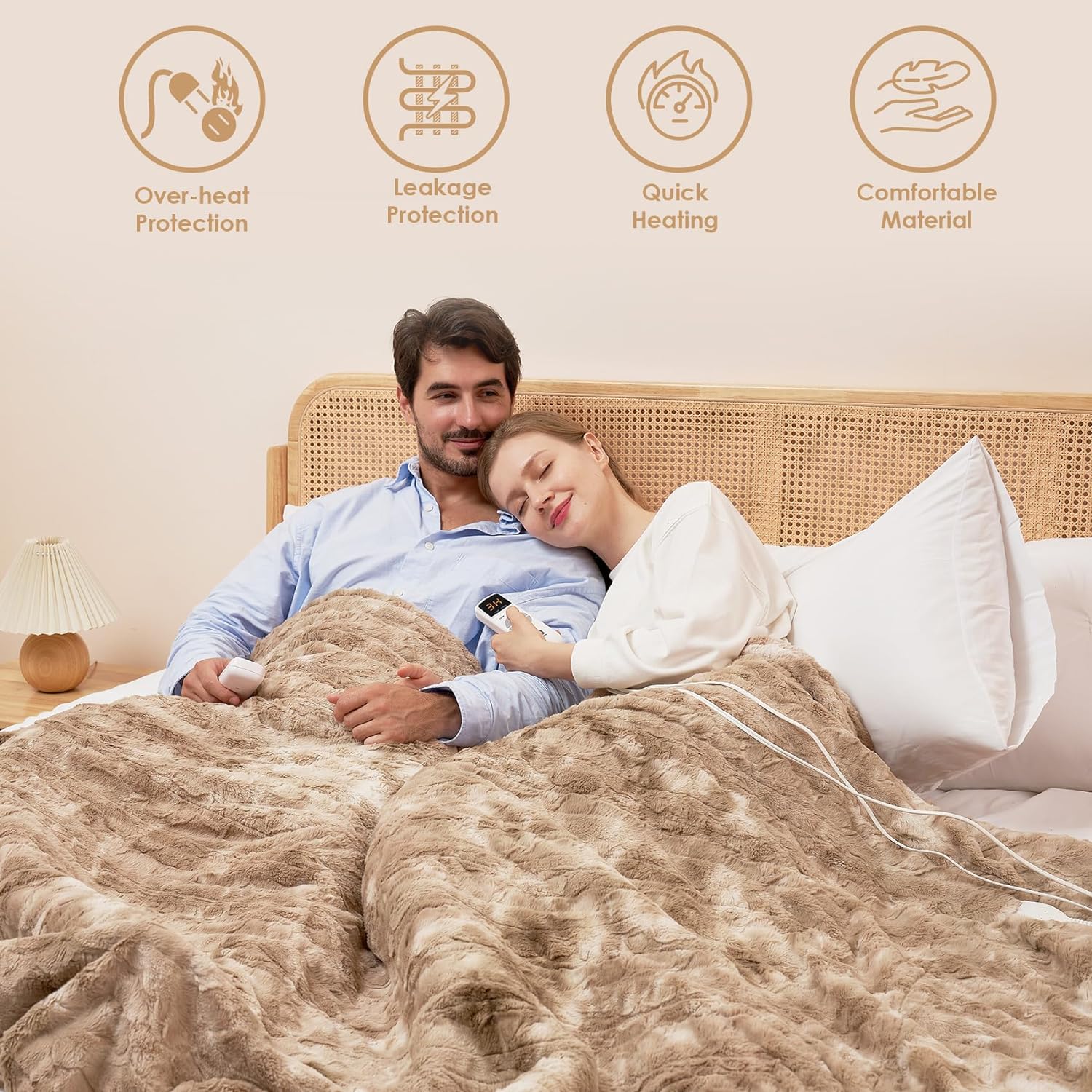  Electric Heated Blanket Throw Faux Fur, 10 Hours Auto Shut Off 6 Heating Levels Heating Blanket Throw, Soft Warm Heated Blanket Fast Heating Navy Blue, Faux Fur & Sherpa