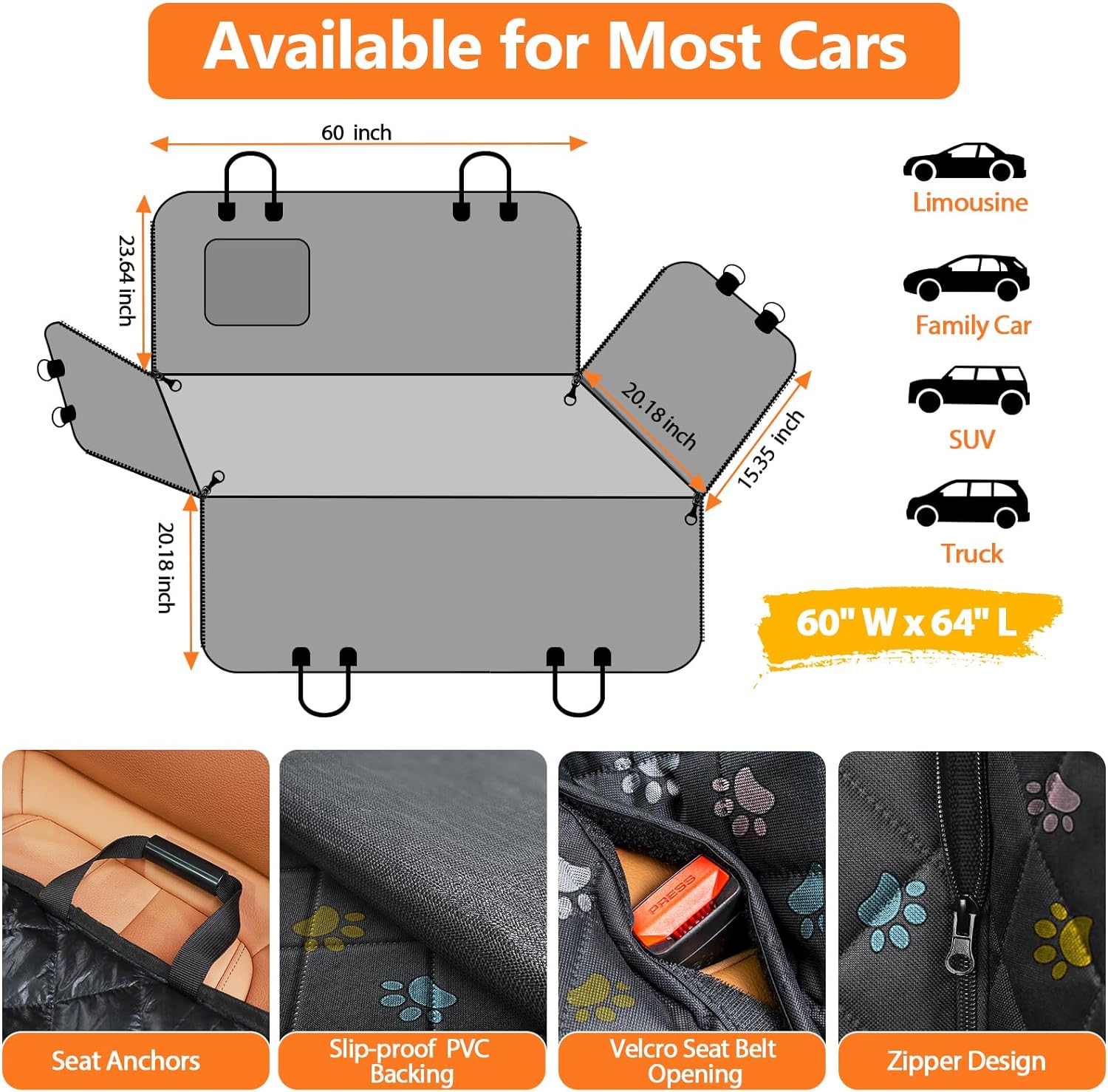 Dog Car Seat Cover for Pets 100% Waterproof Seat Cover Hammock 600D Heavy Duty Scratch Proof Nonslip Durable Soft Back Seat Covers for Cars Trucks and SUVs