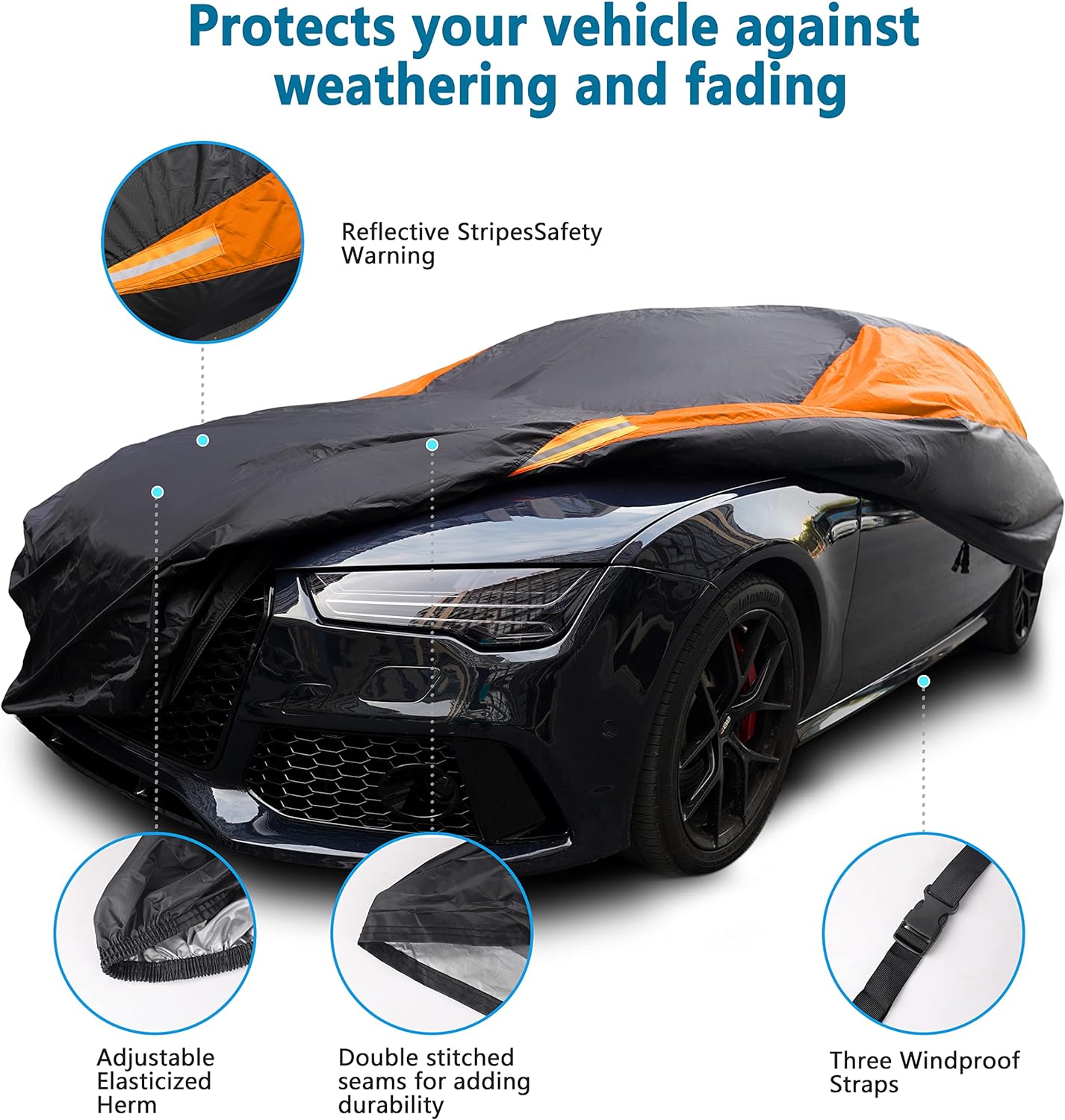 MORNYRAY Waterproof Car Cover All Weather Snowproof UV Protection Windproof Outdoor Full car Cover, Universal Fit for Sedan (Fit Sedan Length 194-206 inch, Blue)