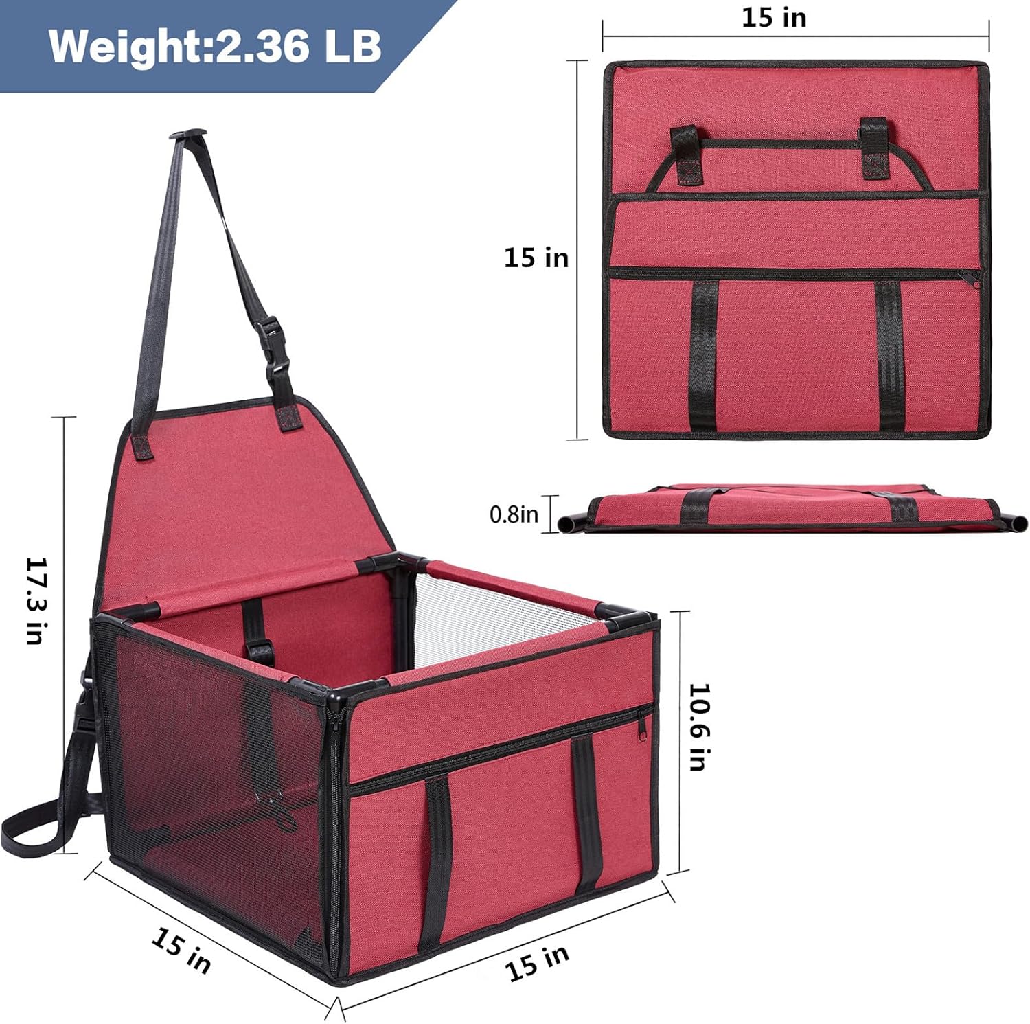 GENORTH Dog Car Seats for Medium Dogs 20lbs,Upgrade Dog Booster Seat Folding Puppy Car Seat for Small to Medium Pet