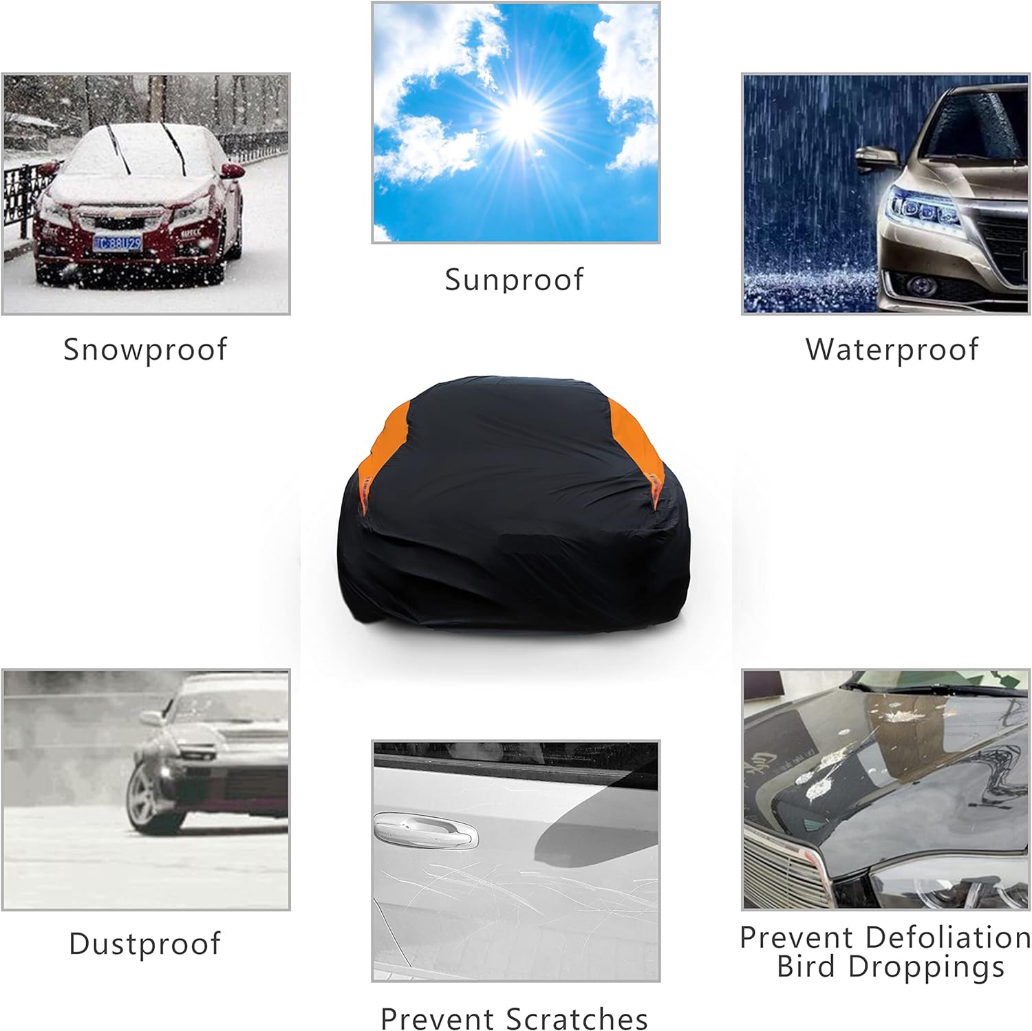 MORNYRAY Waterproof Car Cover All Weather Snowproof UV Protection Windproof Outdoor Full car Cover, Universal Fit for Sedan (Fit Sedan Length 194-206 inch, Blue)