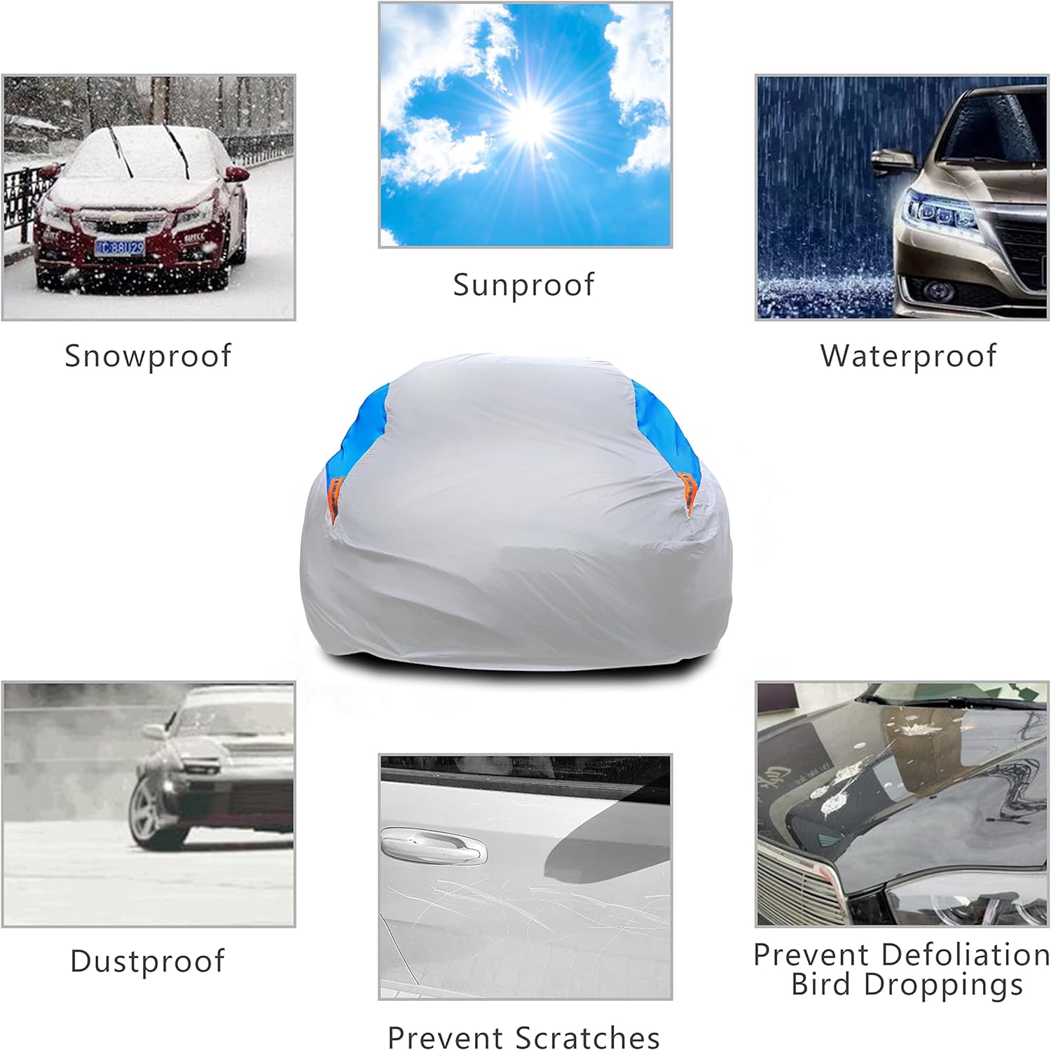 MORNYRAY Waterproof Car Cover All Weather Snowproof UV Protection Windproof Outdoor Full car Cover, Universal Fit for Sedan (Fit Sedan Length 194-206 inch, Blue)