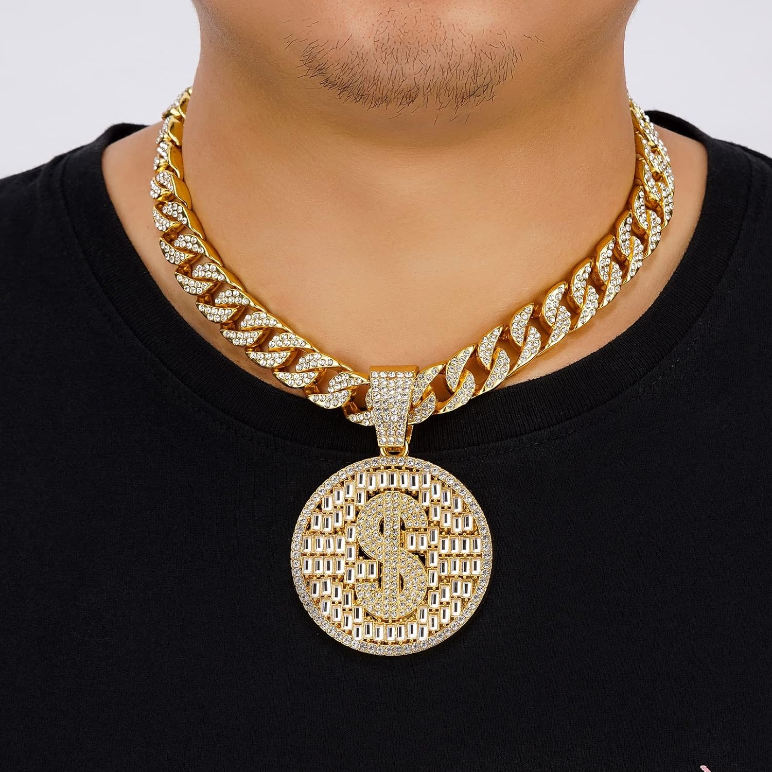 Miami Mens Cuban Link Chain Silver Gold Plated Bling Cuban Necklace Diamond Chain for Men 13MM iced out chain Hip Hop Jewelry，8.5/18/20/24 Inch Length-With metal gift box.