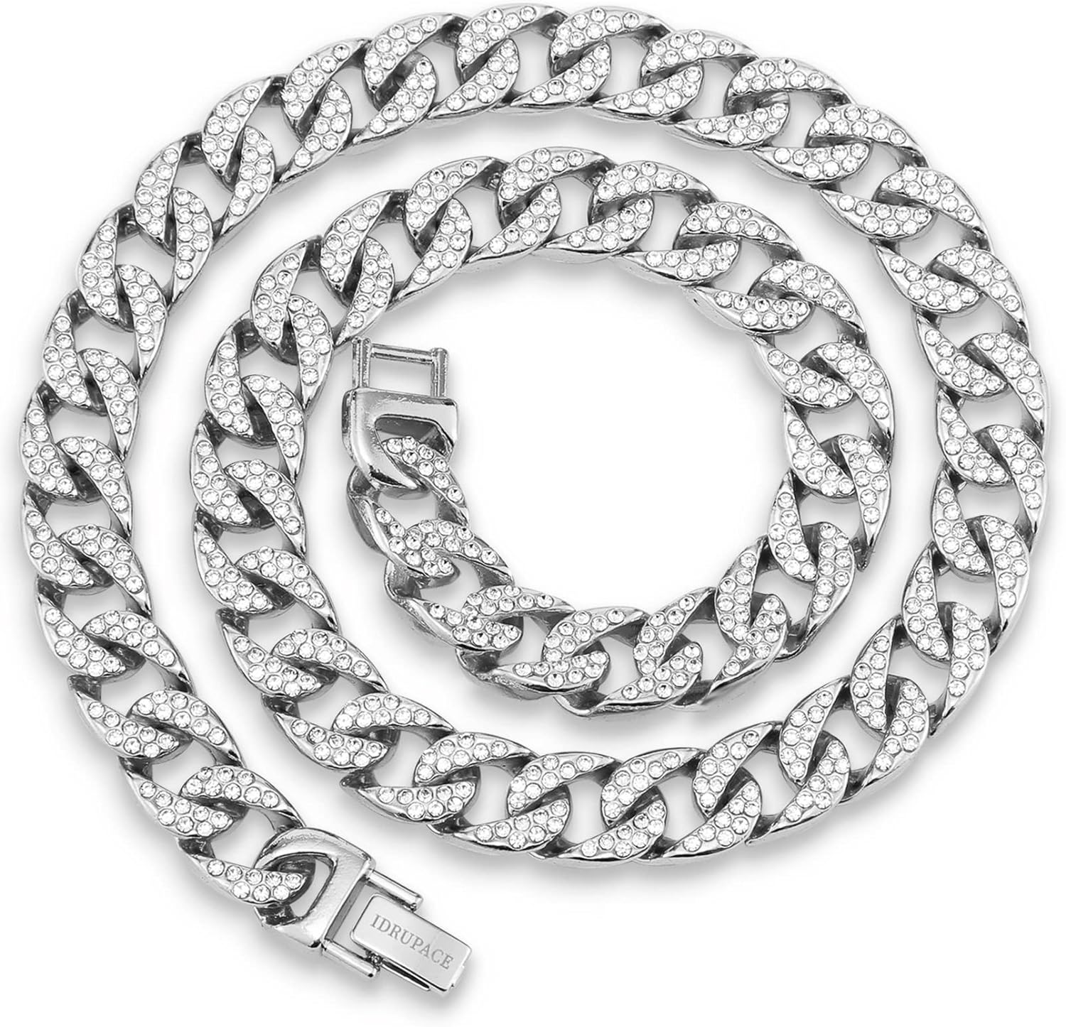 Miami Mens Cuban Link Chain Silver Gold Plated Bling Cuban Necklace Diamond Chain for Men 13MM iced out chain Hip Hop Jewelry，8.5/18/20/24 Inch Length-With metal gift box.