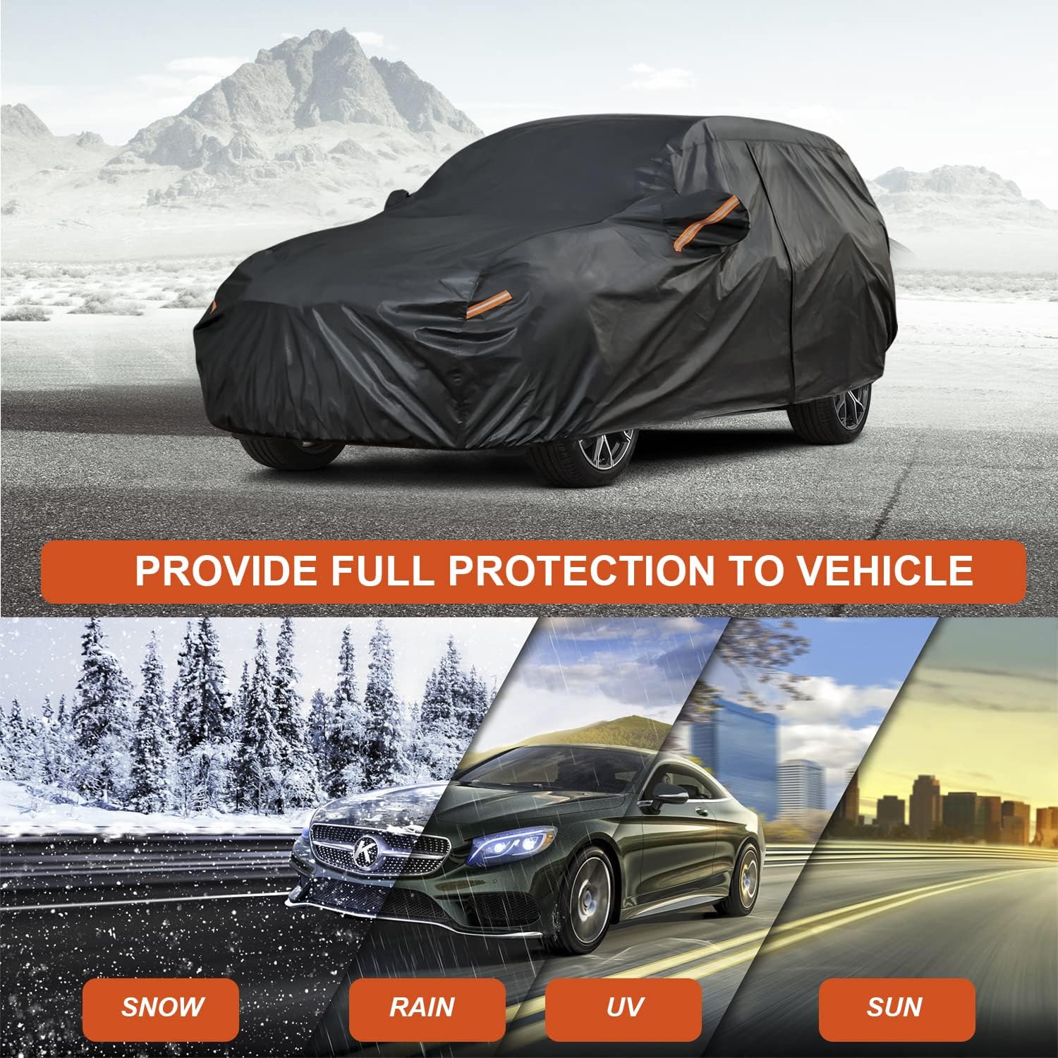 Car Cover Waterproof All Weather for Automobiles, Outdoor Full Cover Rain Sun UV Protection with Zipper Cotton, Size A2 3XL Universal Fit for Sedan (186-193 inch)