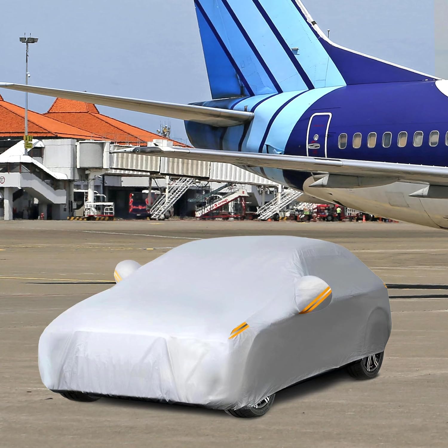 MORNYRAY Waterproof Car Cover All Weather Snowproof UV Protection Windproof Outdoor Full car Cover, Universal Fit for Sedan (Fit Sedan Length 194-206 inch, Blue)