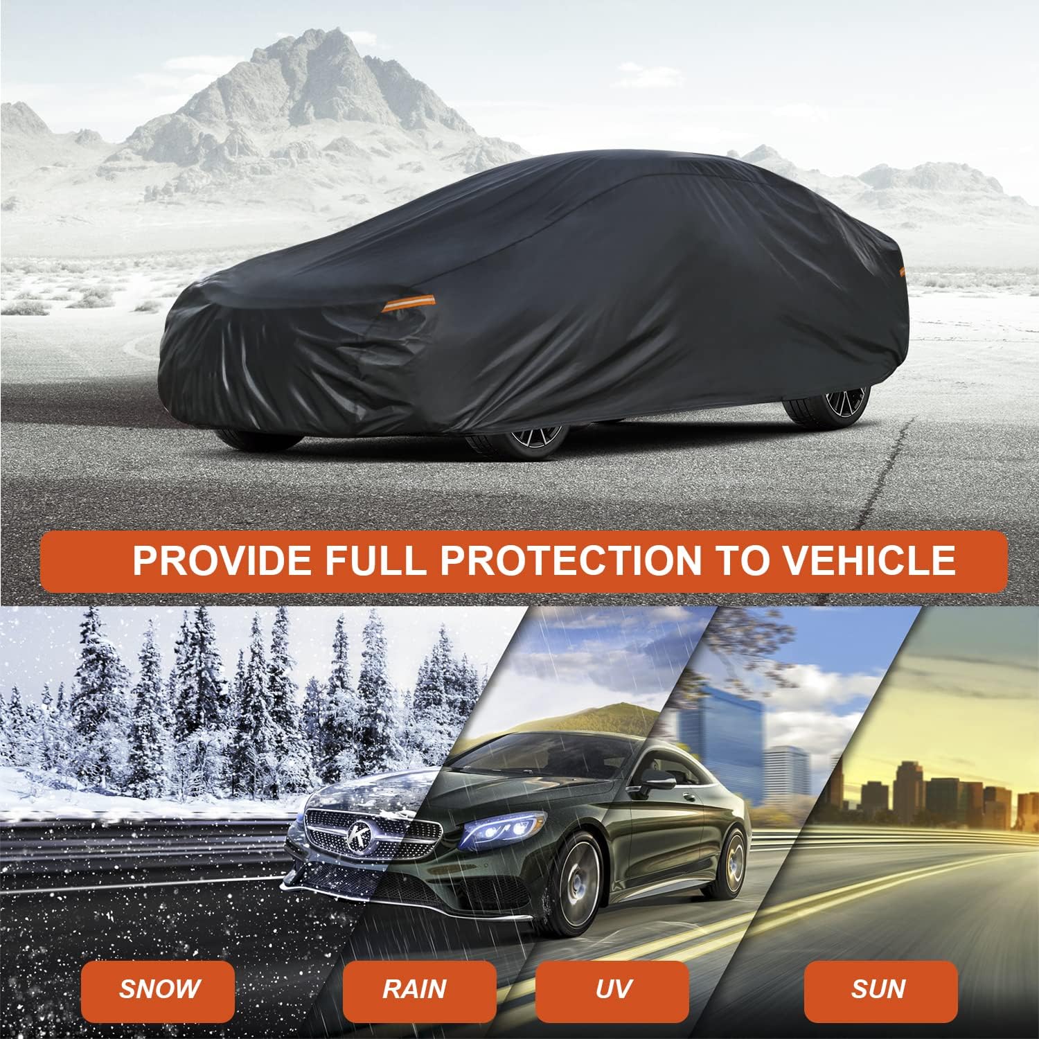 Car Cover Waterproof All Weather for Automobiles, Outdoor Full Cover Rain Sun UV Protection with Zipper Cotton, Size A2 3XL Universal Fit for Sedan (186-193 inch)