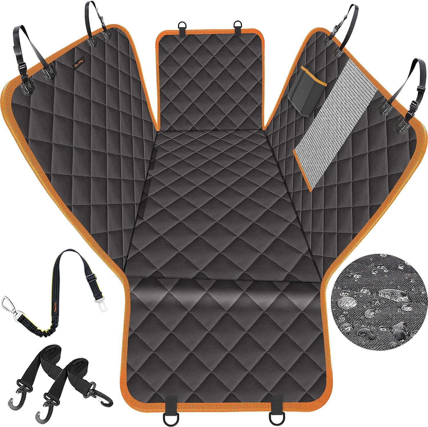Dog Car Seat Covers for Back Seat of Cars/Trucks/SUV, Waterproof Dog Car Hammock with Mesh Window, Side Flaps and Dog Seat Belt, Durable Anti-Scratch Nonslip Machine Washable Pet Car Seat Cover