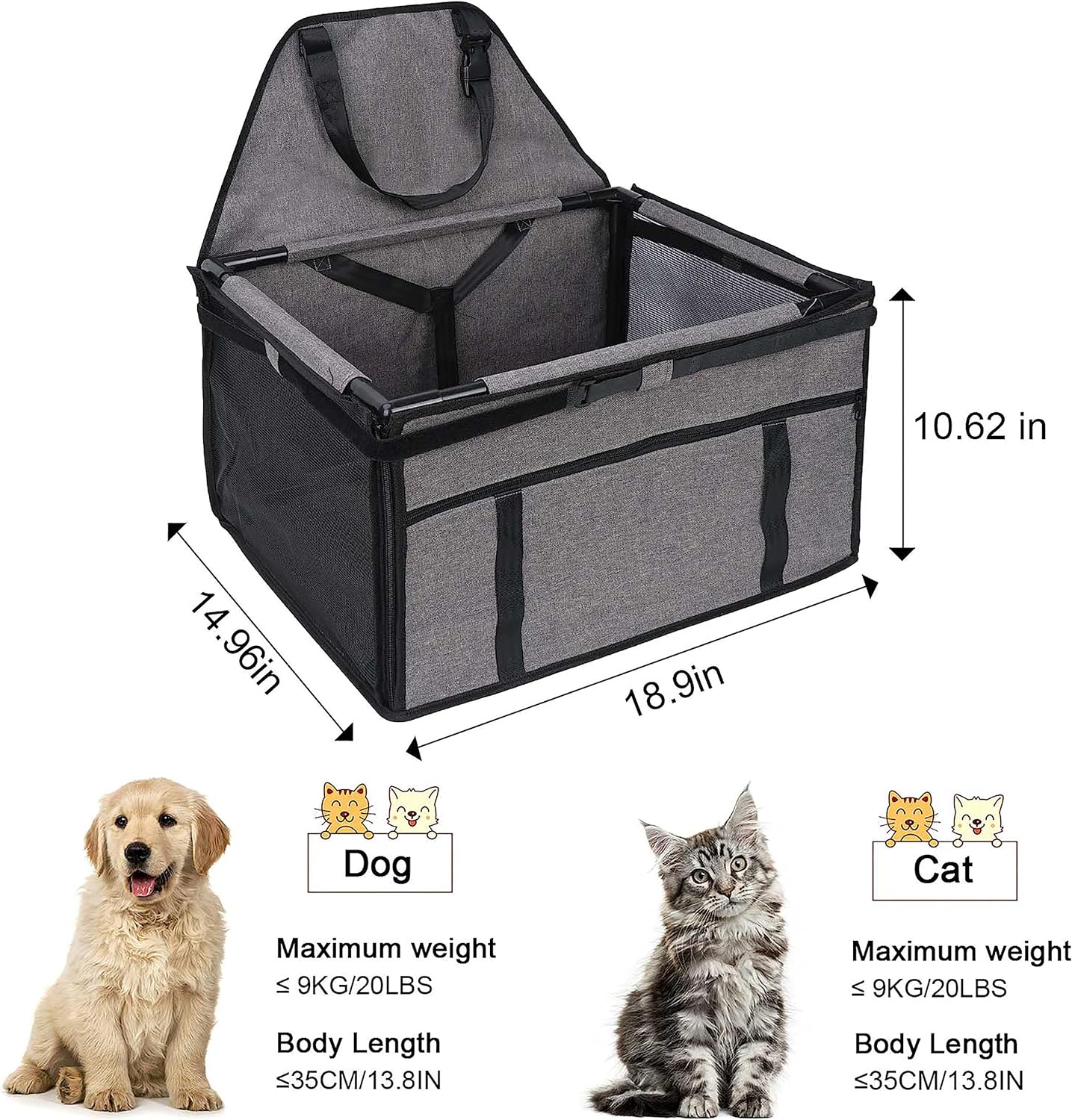 GENORTH Dog Car Seats for Medium Dogs 20lbs,Upgrade Dog Booster Seat Folding Puppy Car Seat for Small to Medium Pet