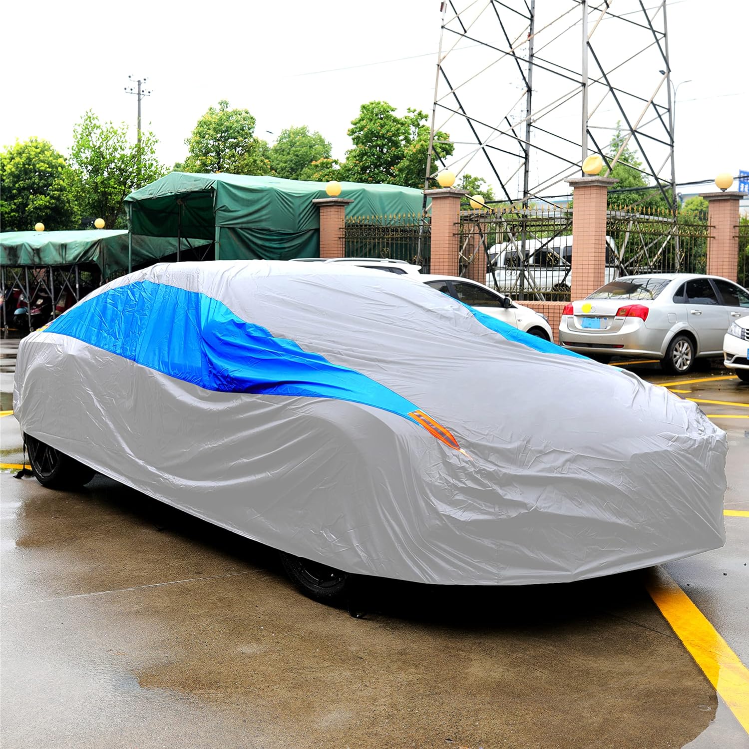 MORNYRAY Waterproof Car Cover All Weather Snowproof UV Protection Windproof Outdoor Full car Cover, Universal Fit for Sedan (Fit Sedan Length 194-206 inch, Blue)