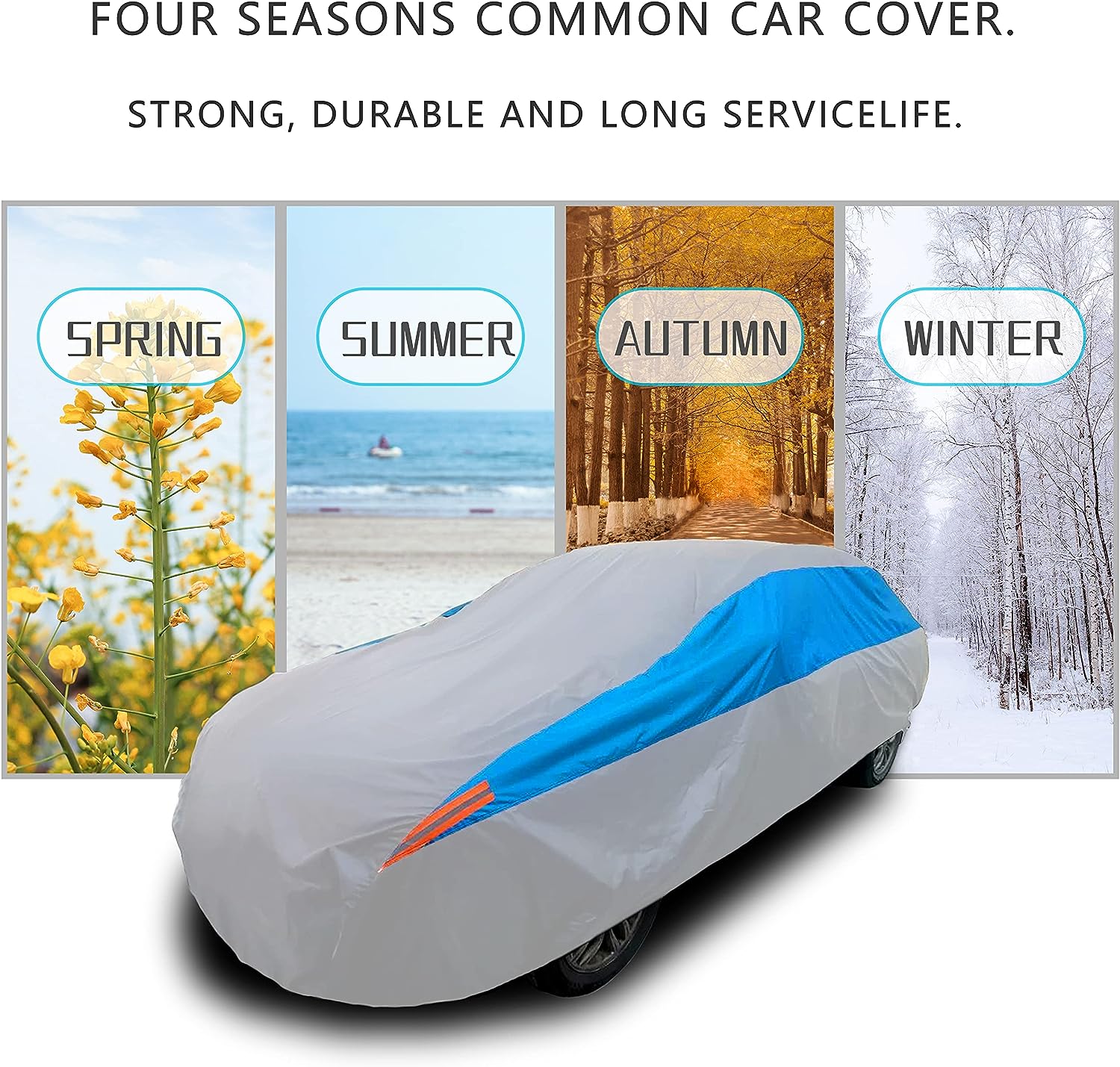MORNYRAY Waterproof Car Cover All Weather Snowproof UV Protection Windproof Outdoor Full car Cover, Universal Fit for Sedan (Fit Sedan Length 194-206 inch, Blue)