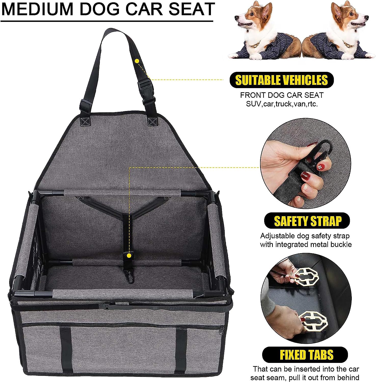 GENORTH Dog Car Seats for Medium Dogs 20lbs,Upgrade Dog Booster Seat Folding Puppy Car Seat for Small to Medium Pet