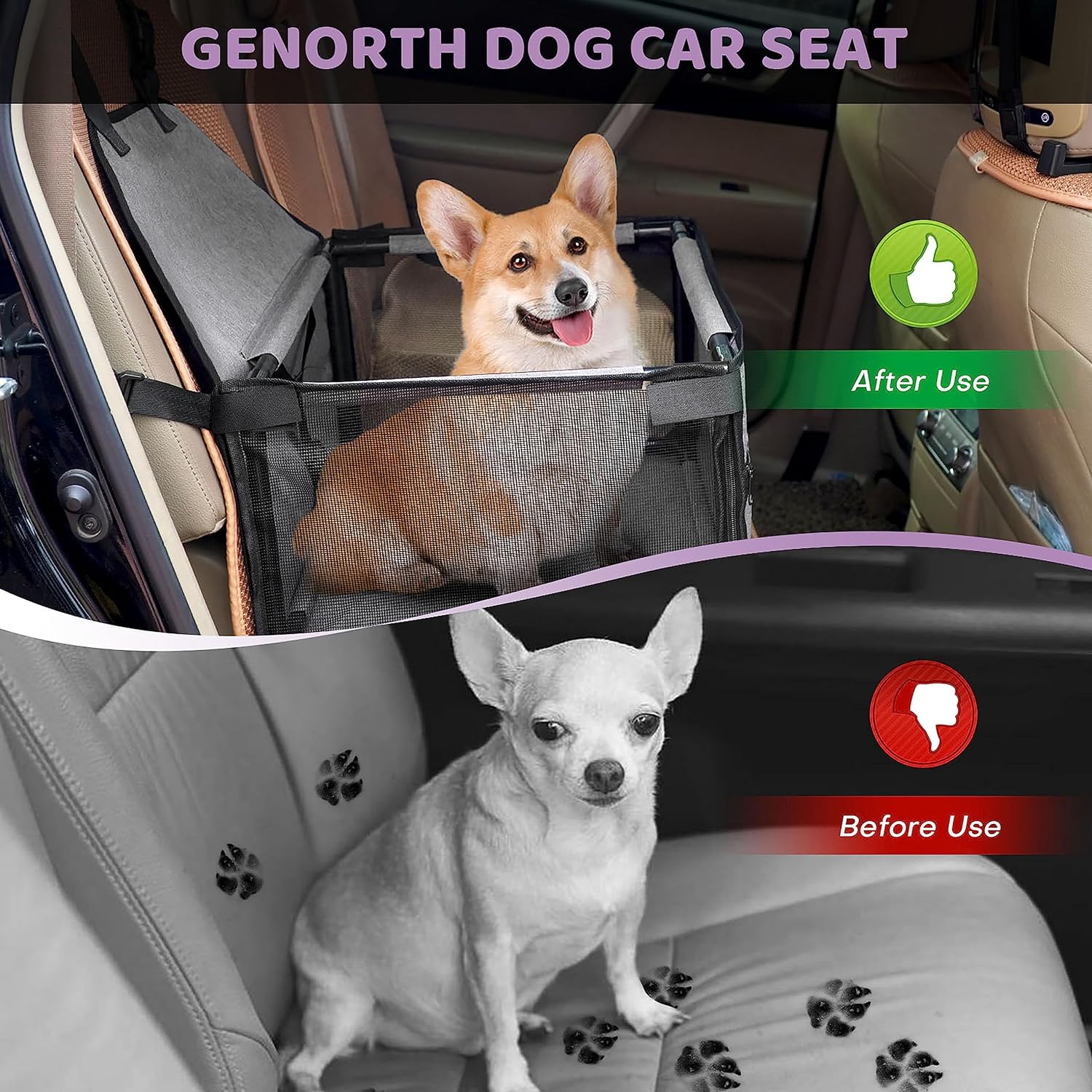 GENORTH Dog Car Seats for Medium Dogs 20lbs,Upgrade Dog Booster Seat Folding Puppy Car Seat for Small to Medium Pet