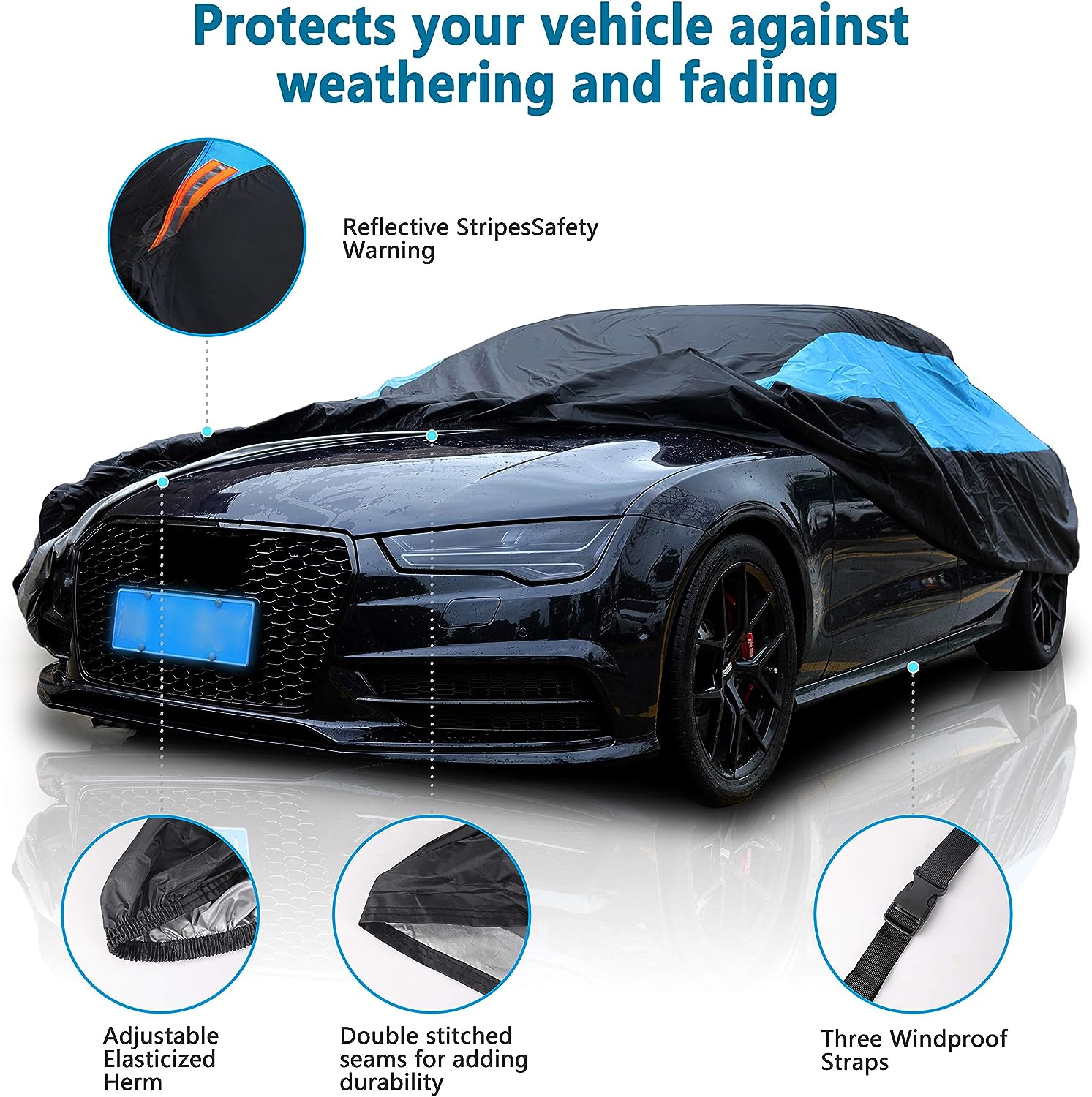 MORNYRAY Waterproof Car Cover All Weather Snowproof UV Protection Windproof Outdoor Full car Cover, Universal Fit for Sedan (Fit Sedan Length 194-206 inch, Blue)