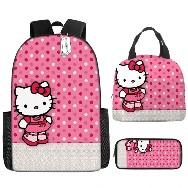 3pcs/set Kids Sanrio Hello Kitty Series Backpack Pencil Case Meal Bag Air Cushion Harness Waterproof Spine Protection Schoolbag