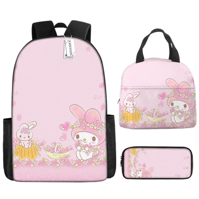 3pcs/set Kids Sanrio Hello Kitty Series Backpack Pencil Case Meal Bag Air Cushion Harness Waterproof Spine Protection Schoolbag
