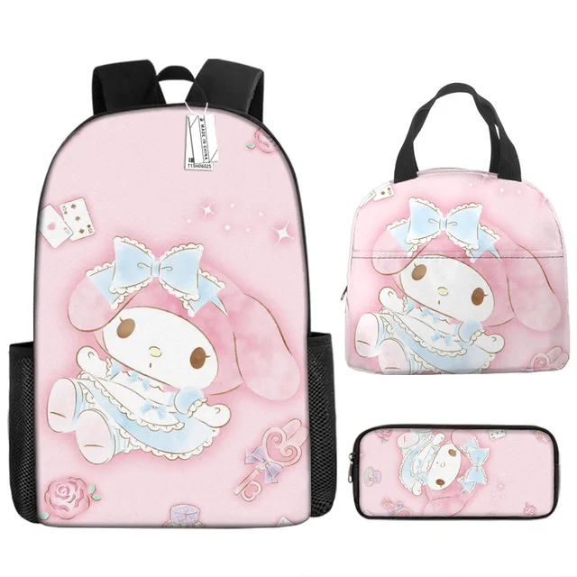 3pcs/set Kids Sanrio Hello Kitty Series Backpack Pencil Case Meal Bag Air Cushion Harness Waterproof Spine Protection Schoolbag