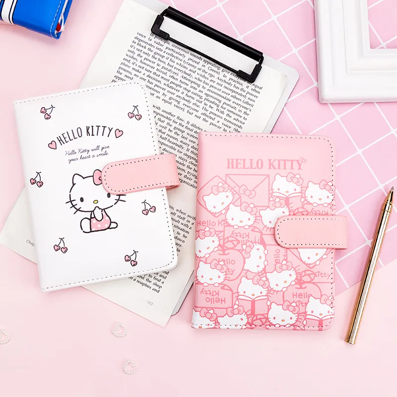 A6 Cute Hello Kitty MINISO Anime Leather Magnetic Buckle Notebook Student Planner Write Office Portable Kawaii School Stationery