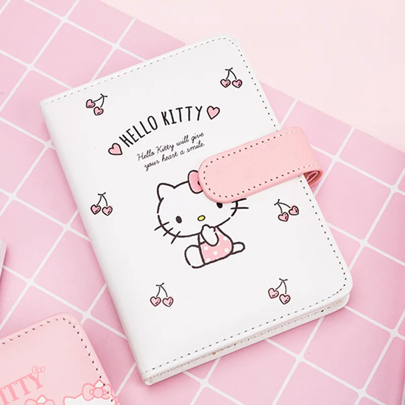 A6 Cute Hello Kitty MINISO Anime Leather Magnetic Buckle Notebook Student Planner Write Office Portable Kawaii School Stationery