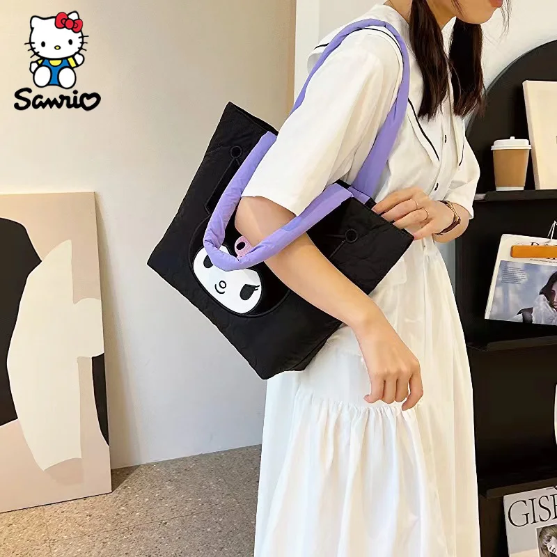 Cute Sanrio Handbag Down Cloth Shoulder Bag My Melody Kuromi Tote Bag High Capacity Cosmetic Storage Bag For Women Birthday Gift