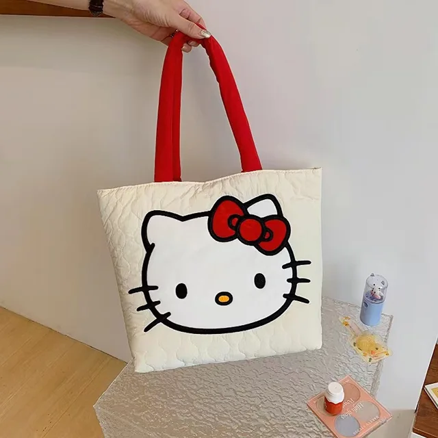 Cute Sanrio Handbag Down Cloth Shoulder Bag My Melody Kuromi Tote Bag High Capacity Cosmetic Storage Bag For Women Birthday Gift