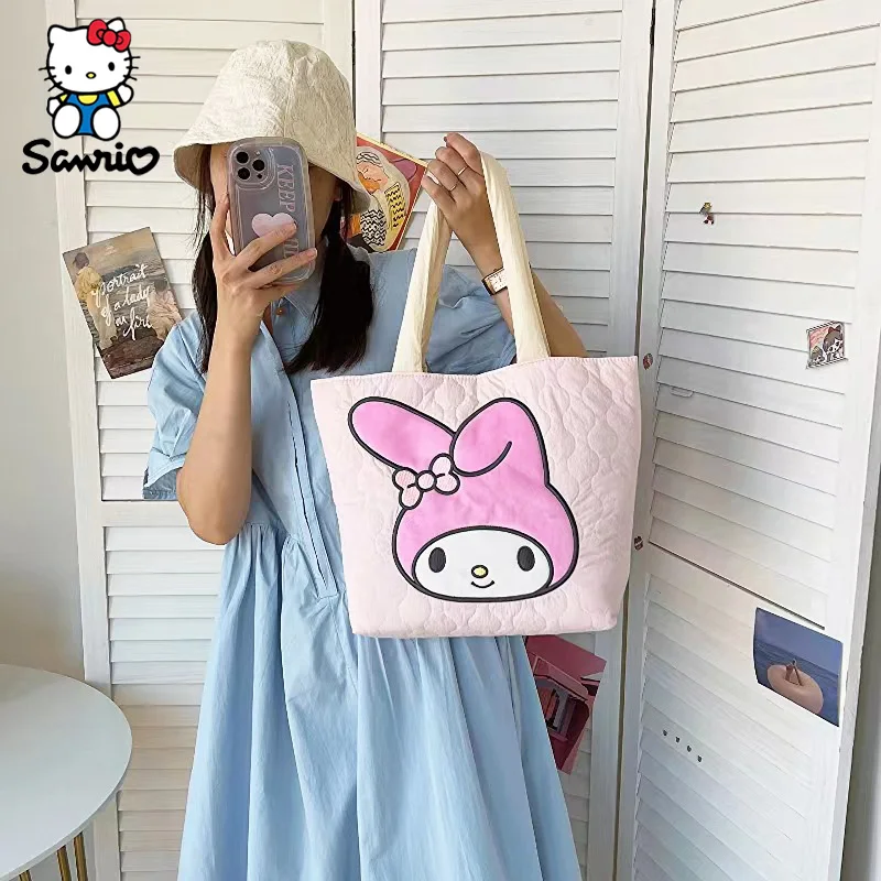 Cute Sanrio Handbag Down Cloth Shoulder Bag My Melody Kuromi Tote Bag High Capacity Cosmetic Storage Bag For Women Birthday Gift